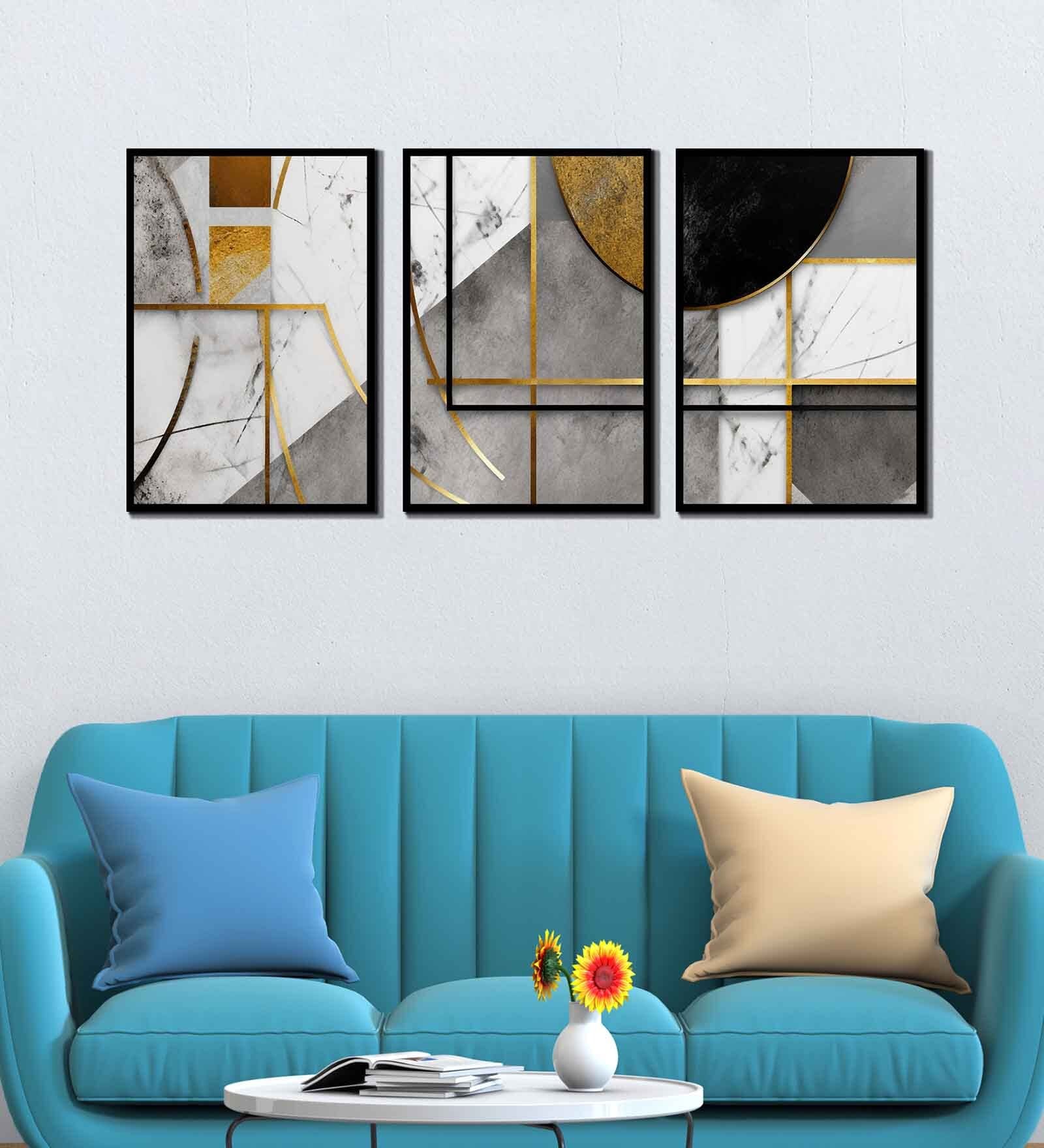 Geometric Multicolour Canvas & MDF (Set of 3) Framed Art Panels