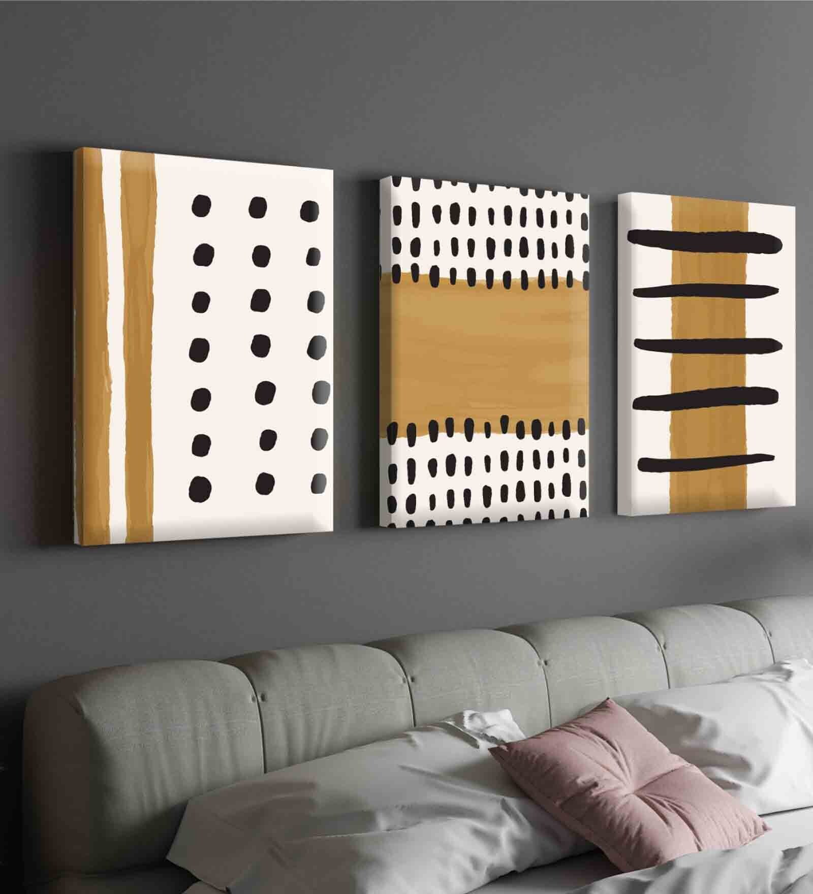 Geometric Multicolour Engineered Wood (Set of 3) Art Panels