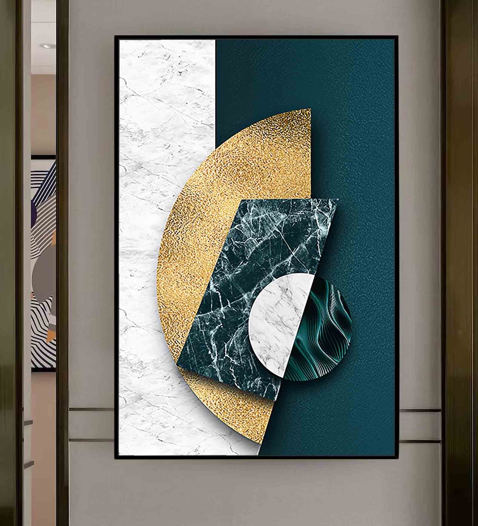 Geometric Multicolour Engineered Wood Framed Canvas Wall Painting