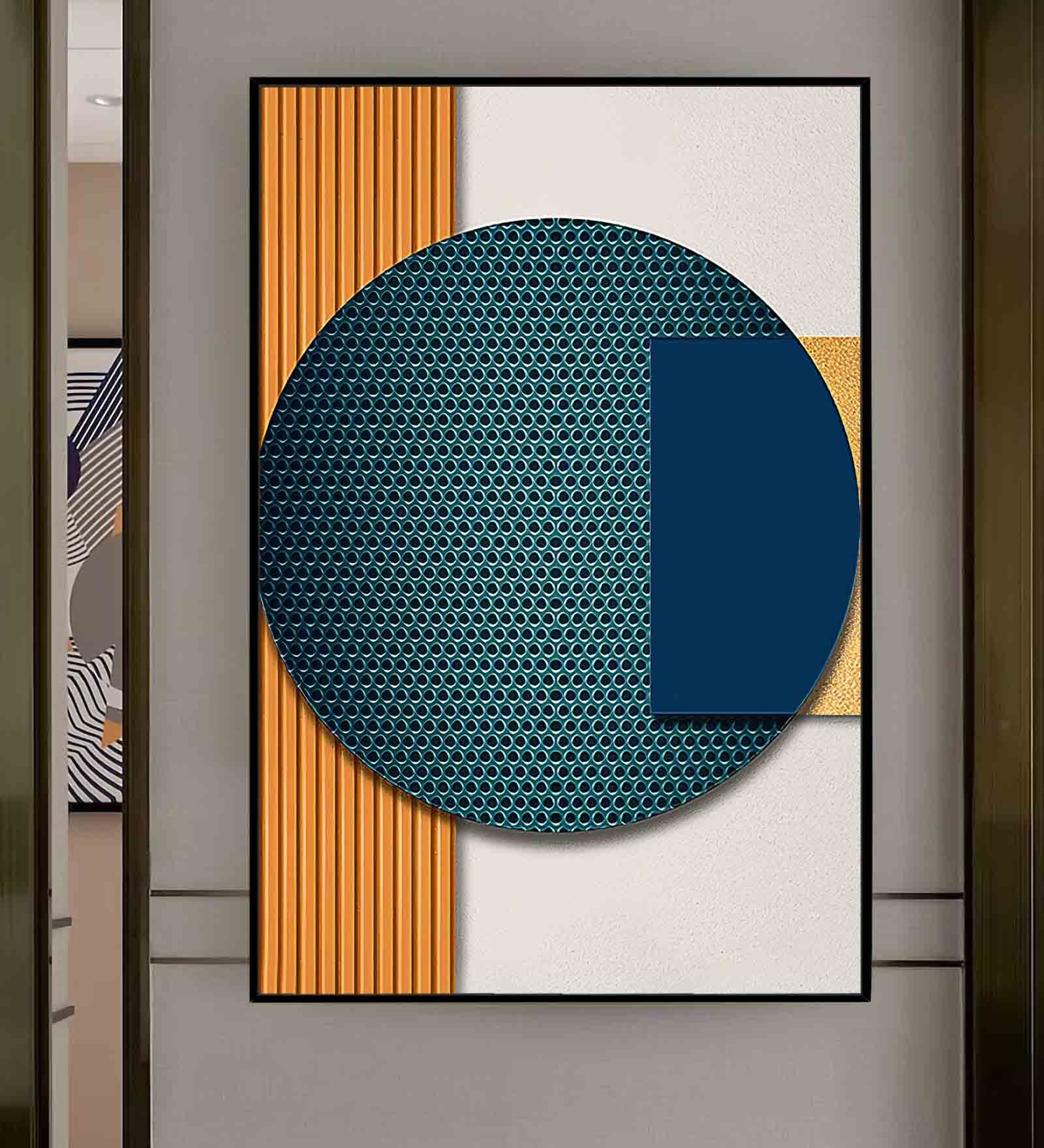Geometric Multicolour Engineered Wood Framed Canvas Wall Painting