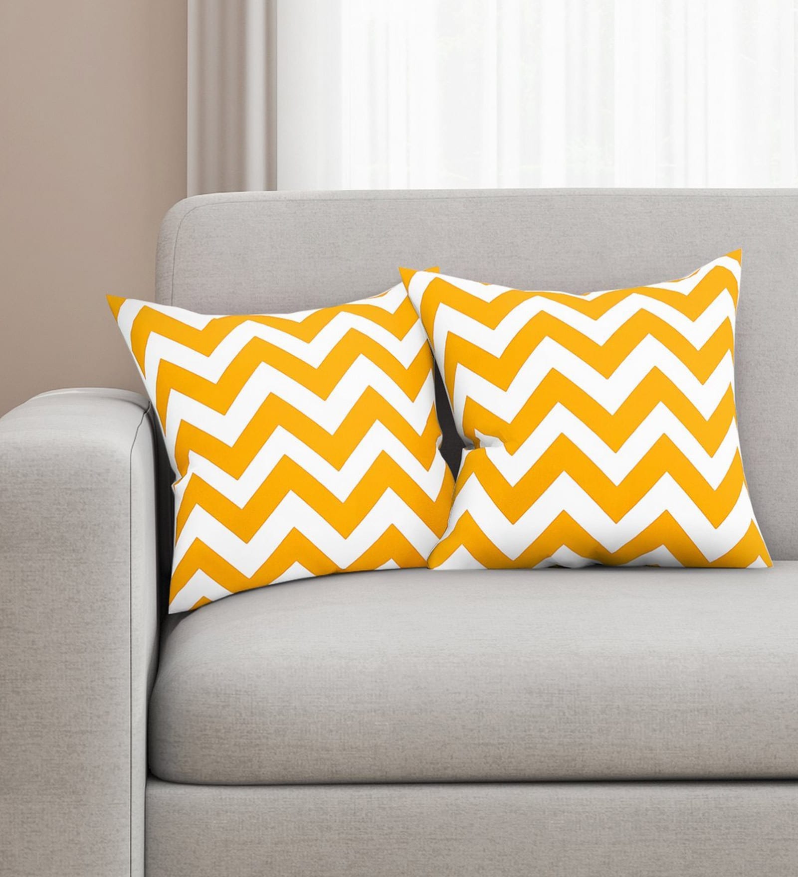 Yellow Zig Zag Cotton 16 x 16 Inches Cushion Covers (Set of 2)