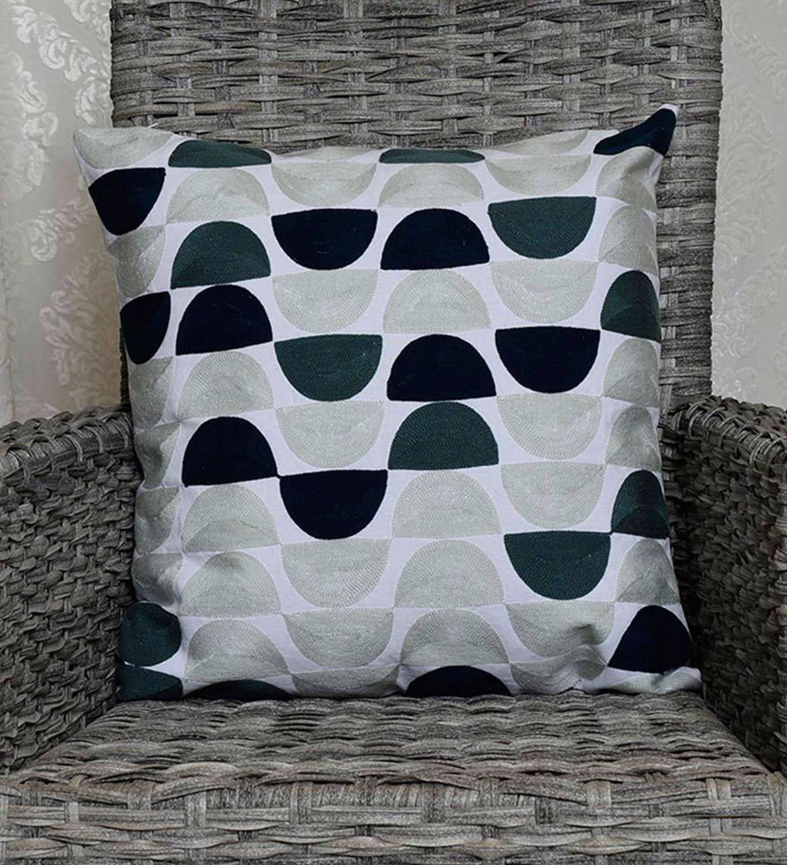 Buy Geometric Pattern Cotton White Cushion Cover 18 x 18 inches by Home