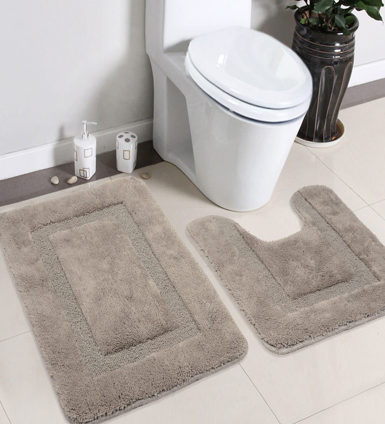Grey Solid Cotton 24x18 Inches AntiSkid Bath Mats (Set of 2)