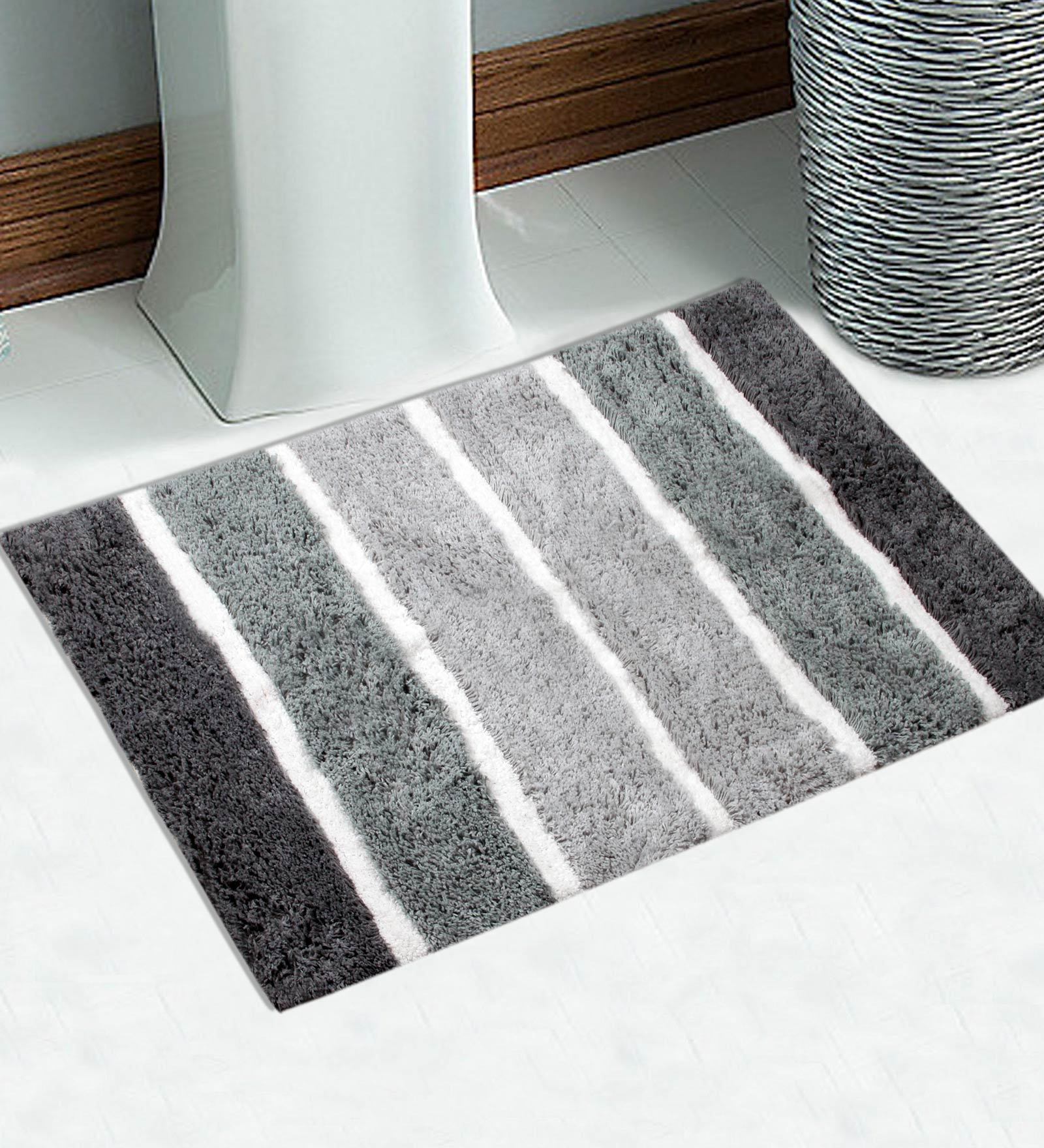 Buy Grey Geometric Cotton 32x20 Inches Max Absorbant Bath Mat by Saral