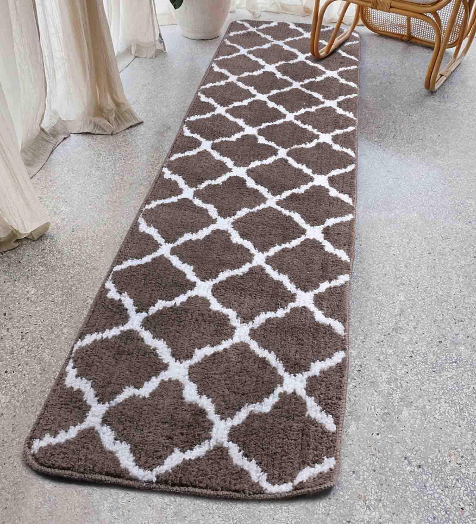 Brown Microfibre 71 x 18 Inches Machine Made Floor Runner