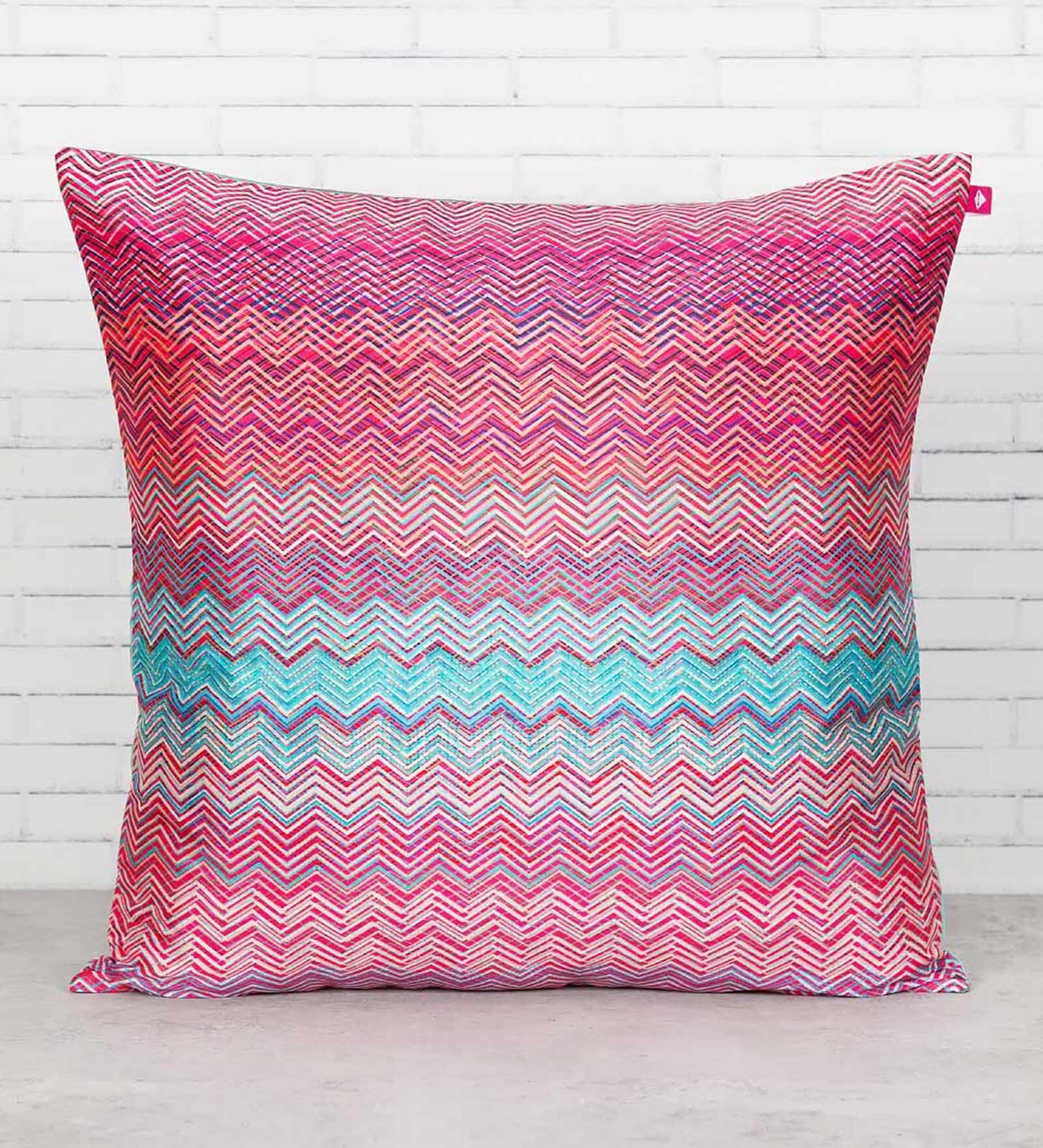 Buy Pink Zig Zag Silk 16 X 16 Inches Cushion Cover By India Circus By Krsnaa Mehta At 10 Off By