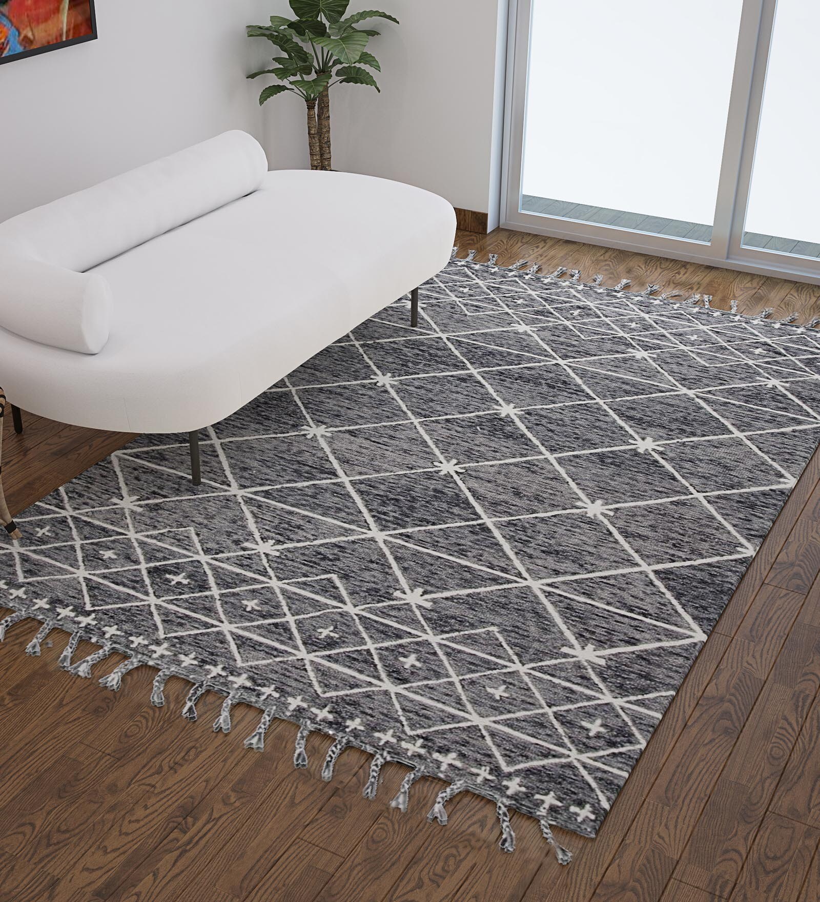 Geometric Pattern Wool Hand Tufted 8 ft x 10 ft Carpets