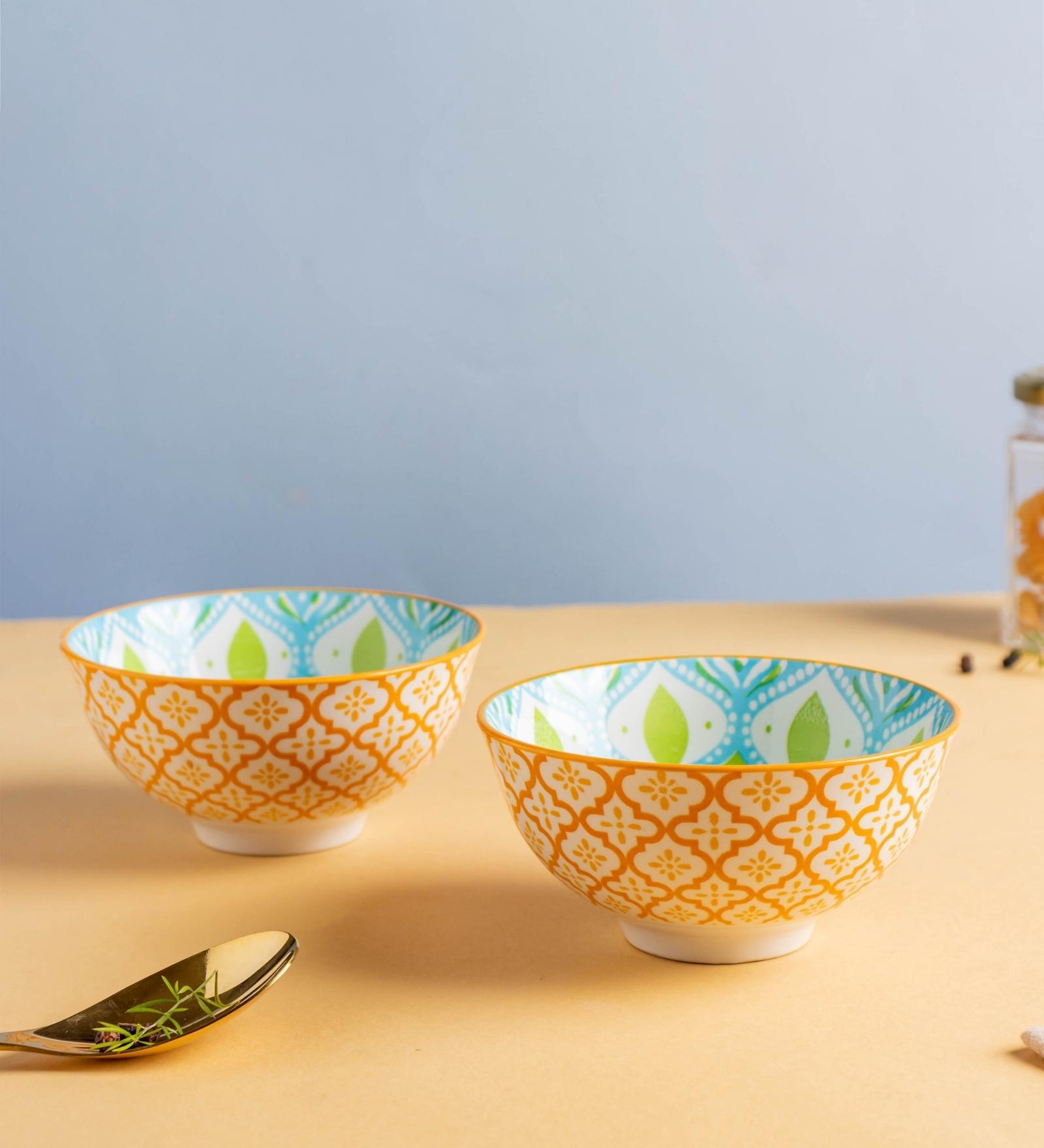 Buy Geometric Patterned 250ml Blue & Green Ceramic (Set of 2) Dinner ...