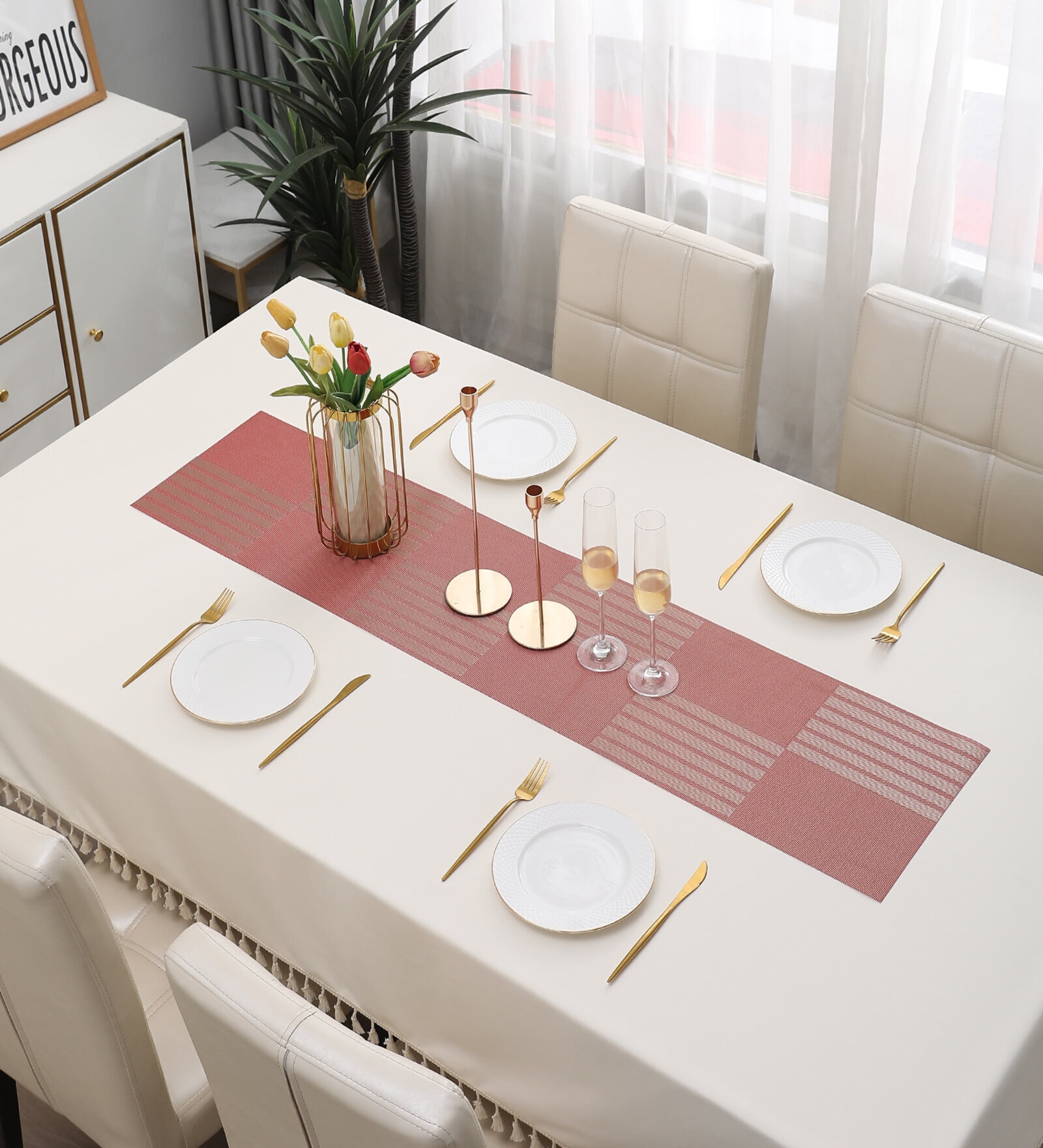 Geometric Peach (53 x12) PVC Table Runner