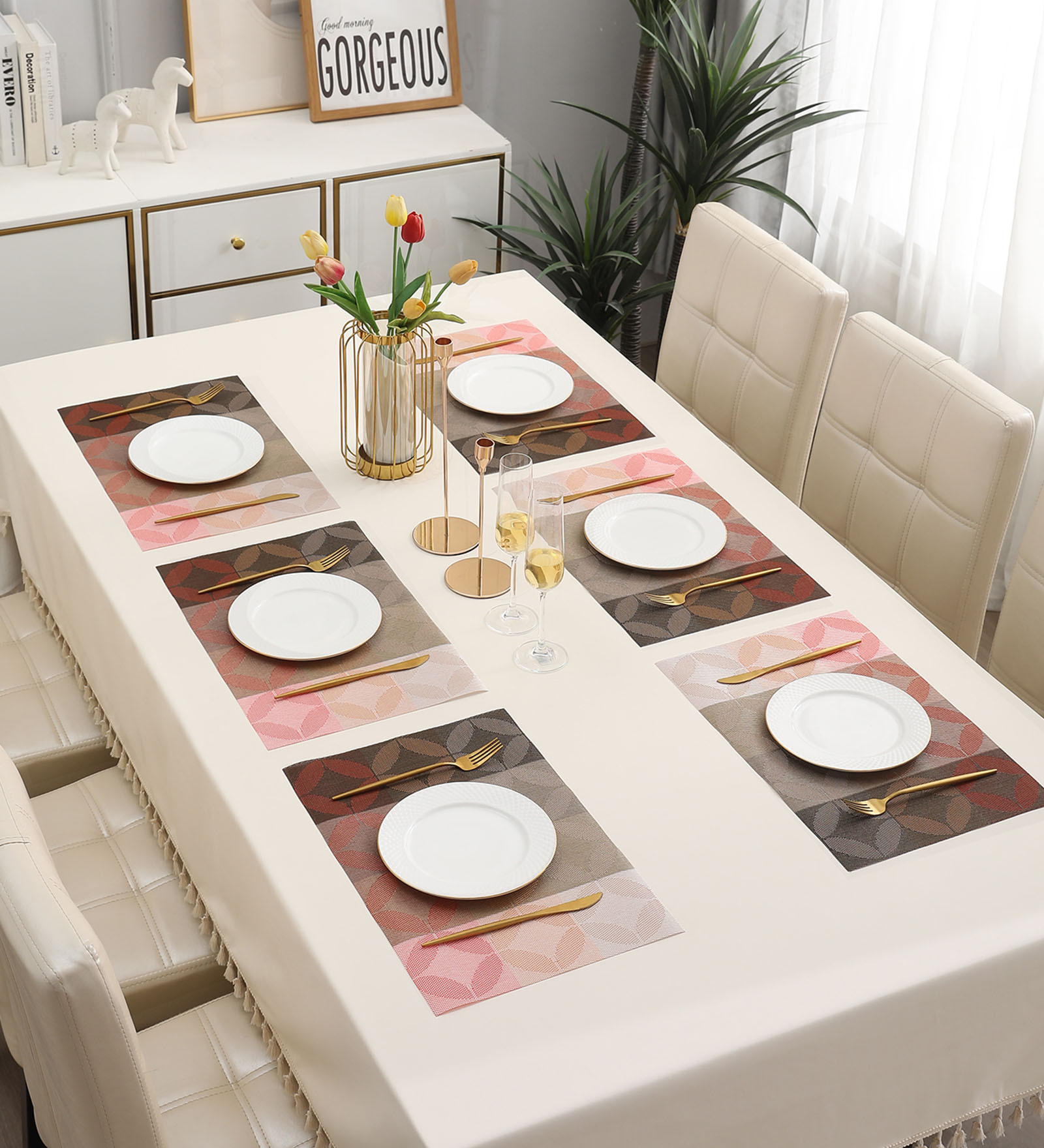 Geometric Red (18x12) PVC Table Placemat (Set of 6)