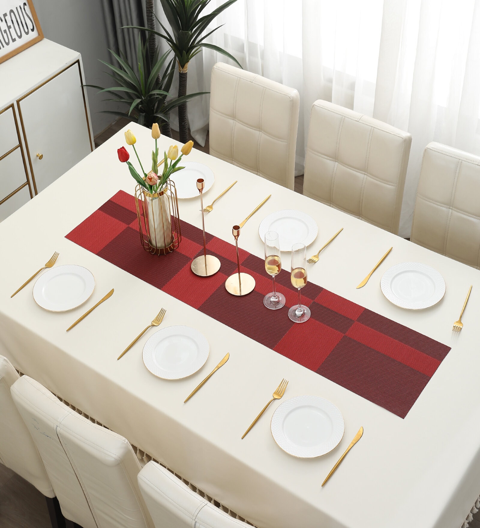 Buy Geometric Red (53 x12) PVC Table Runner at 26 OFF by HOKIPO