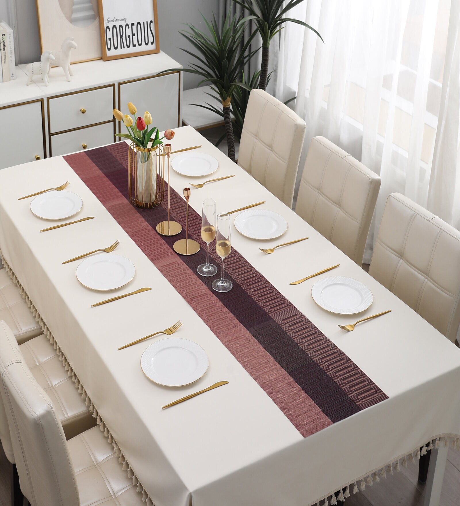 Buy Geometric Red (71 x12) PVC Table Runner at 31 OFF by HOKIPO