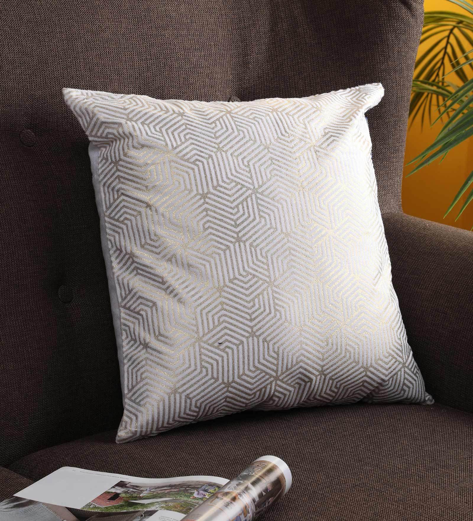 Buy Velvet Geometric Pattern 16x16 Inch Cushion Cover by Ambbi
