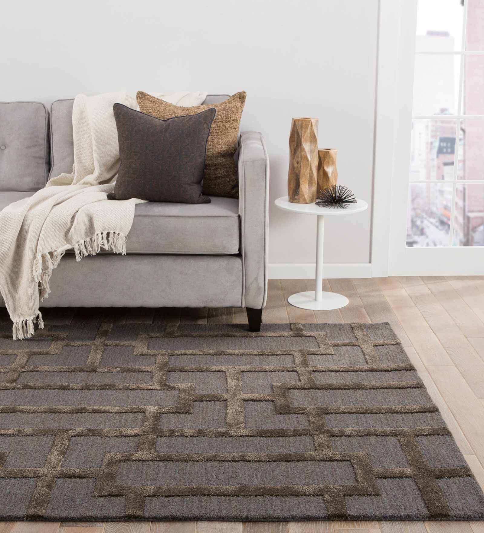 Grey Wool And Viscose Abstract 4 x 6 Feet Hand Tufted Carpet