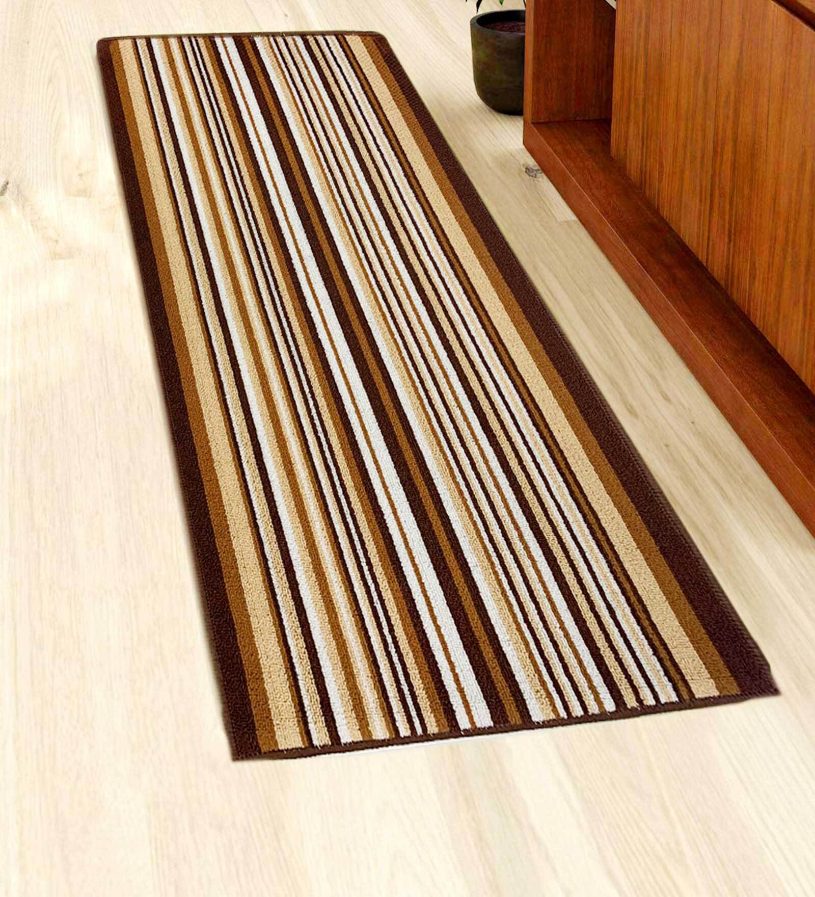 Brown Polyester 22 x 55 Inches Machine Made Floor Runner