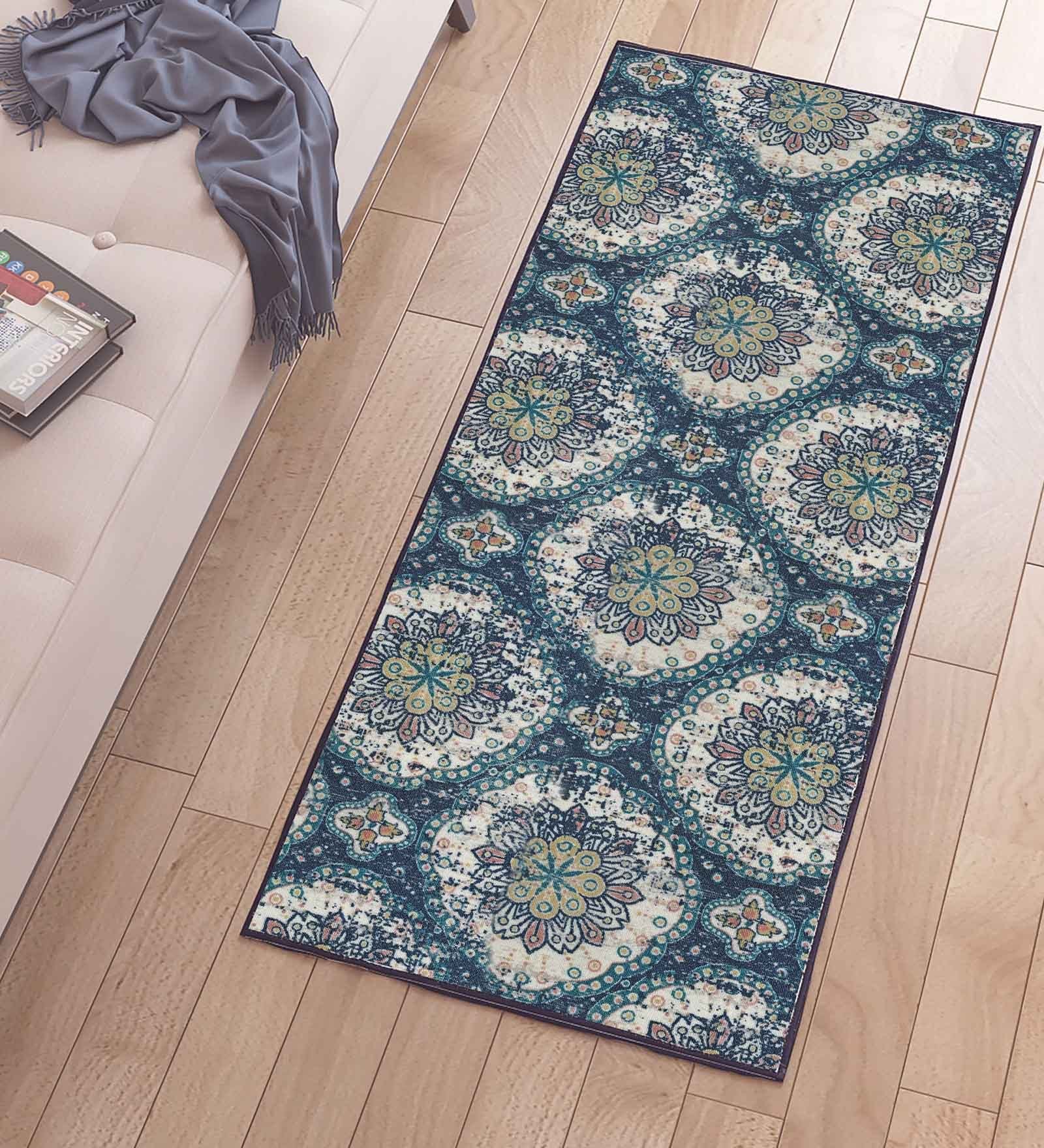 Multicolor Polyester 24 x 60 Inches Machine Made Floor Runner