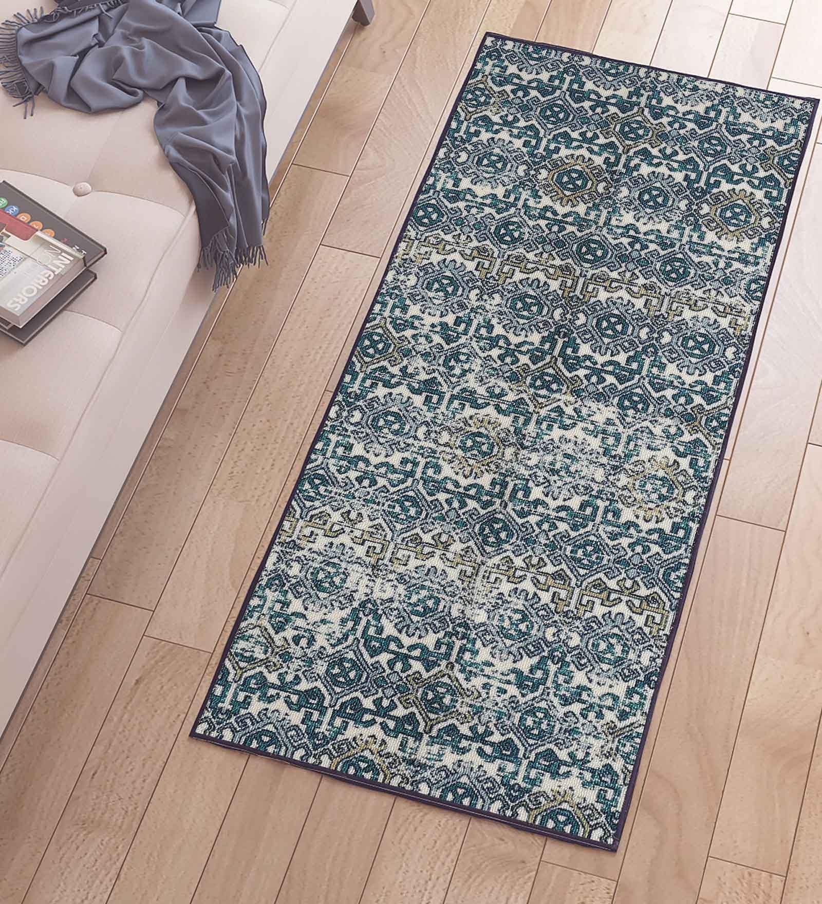 Multicolor Polyester 24 x 60 Inches Machine Made Floor Runner