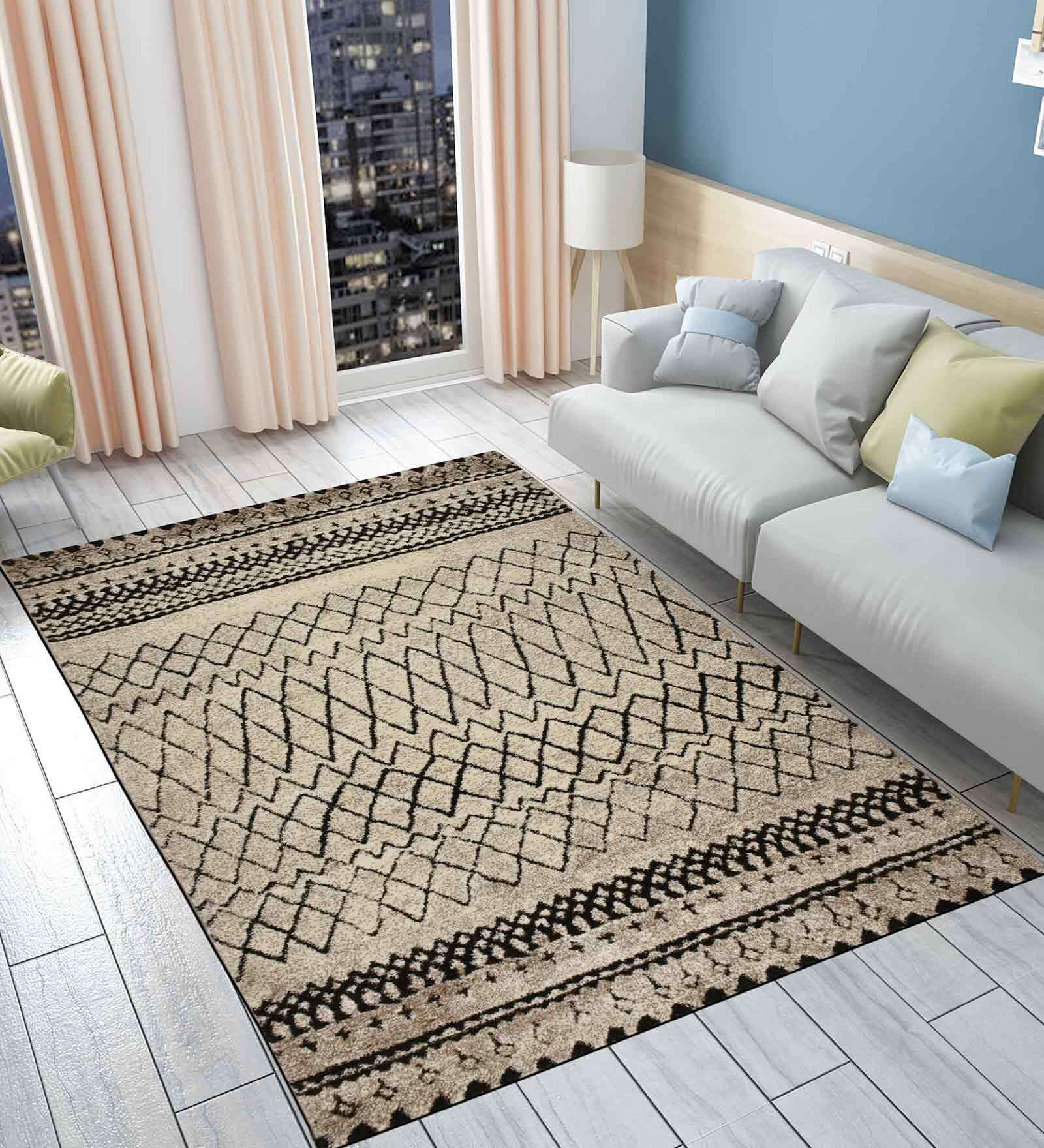 Buy Brown Persian Polyester 4 ft x 6 ft Machine Made Carpet by Lehar ...