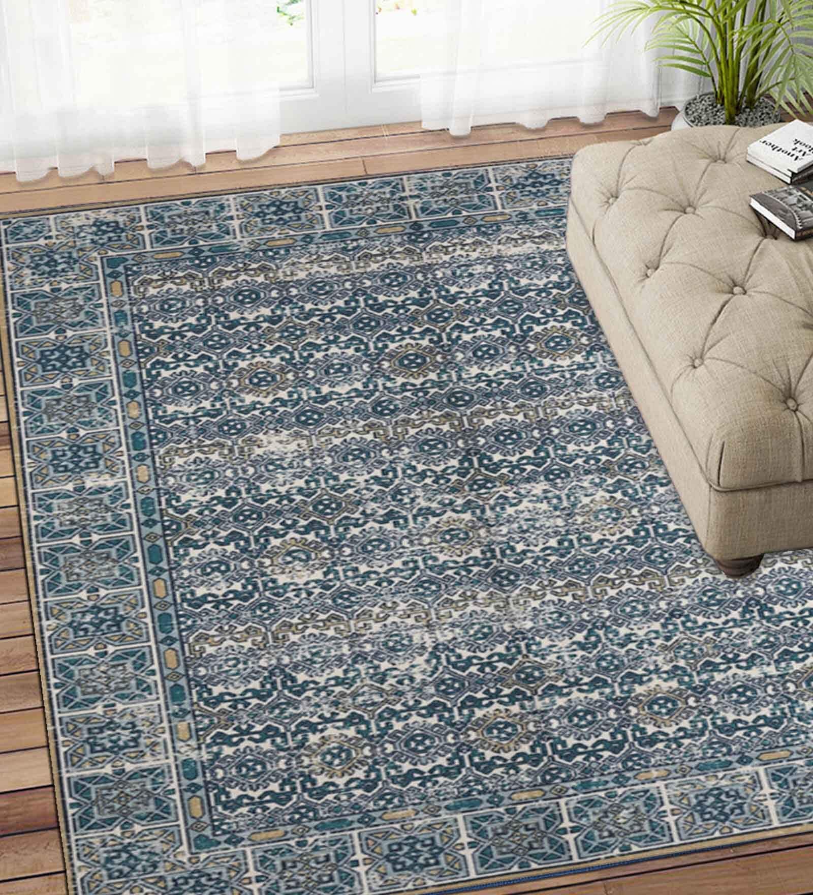 Grey Persian Polyester 5 ft x 7 ft Machine Made Carpet