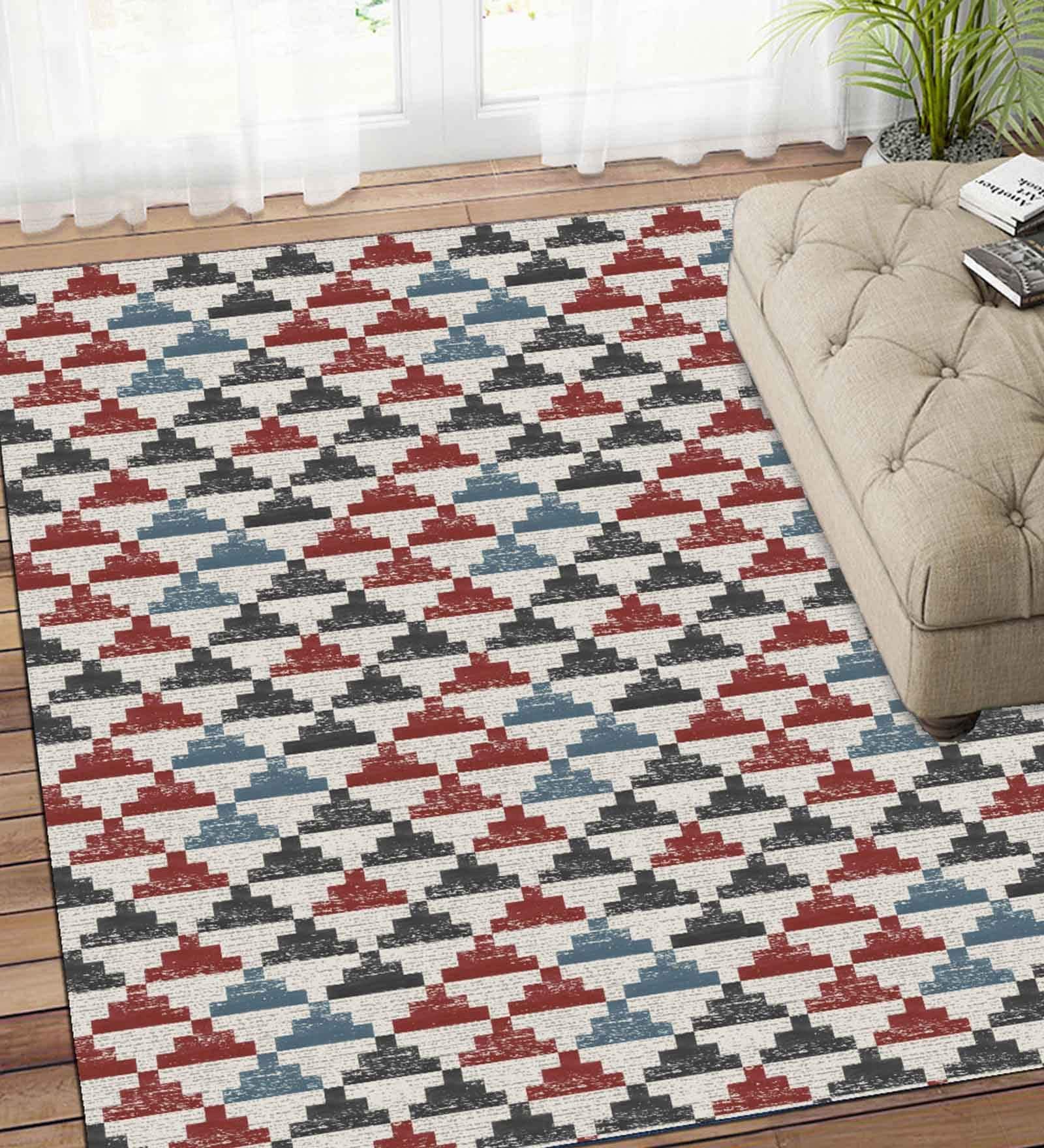 Red Abstract Polyester 5 ft x 7 ft Machine Made Carpet