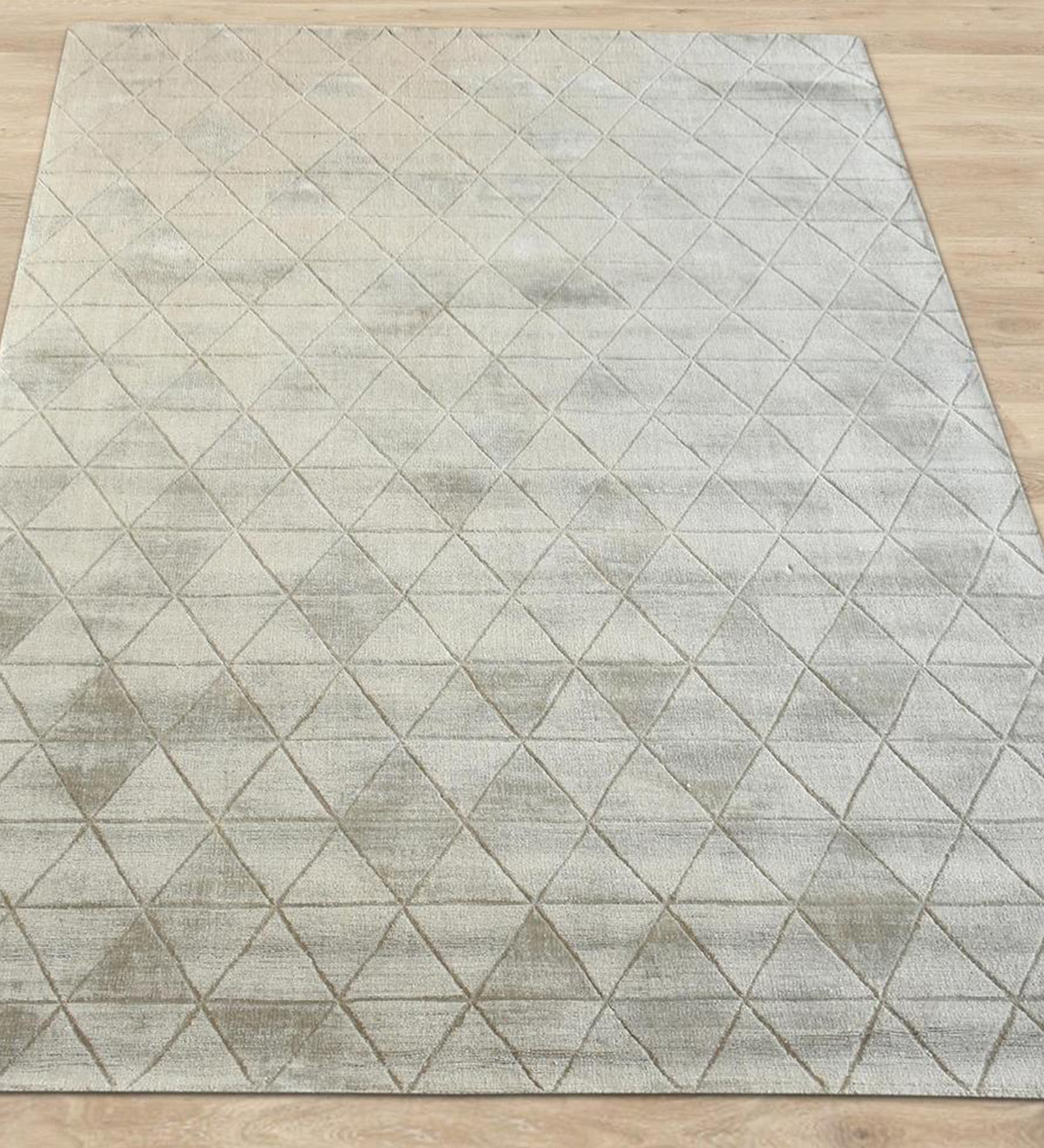Beige Viscose Geometrical 8 x 10 Feet Hand Woven Carpet