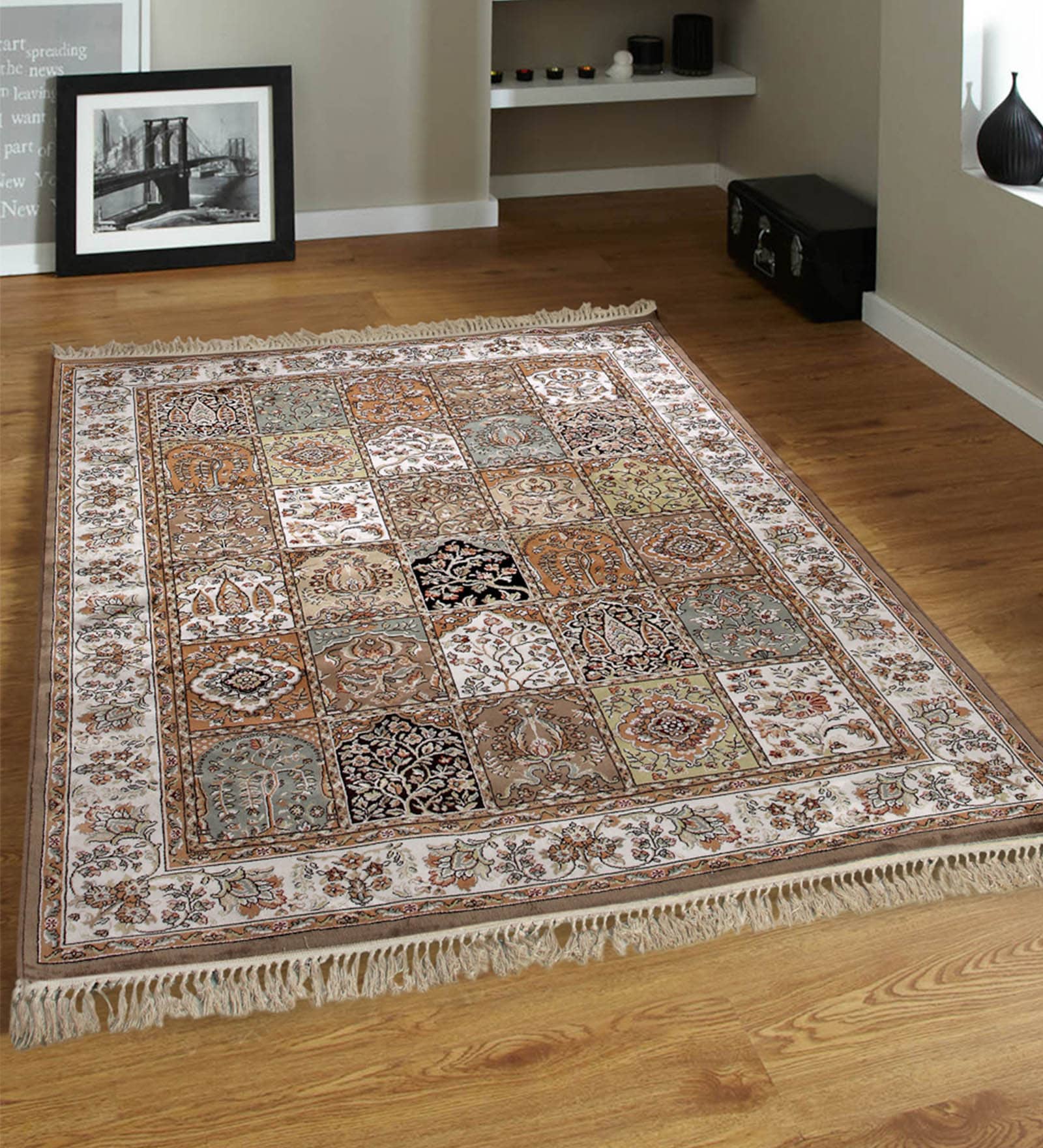 Brown Persian Viscose 3 ft x 5 ft Machine Made Carpet