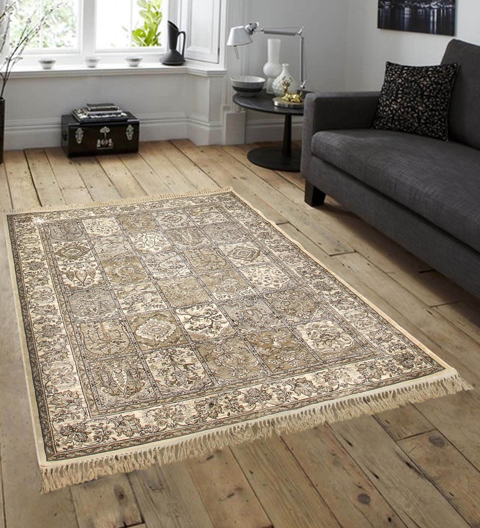 Beige Persian Viscose 3 ft x 5 ft Machine Made Carpet