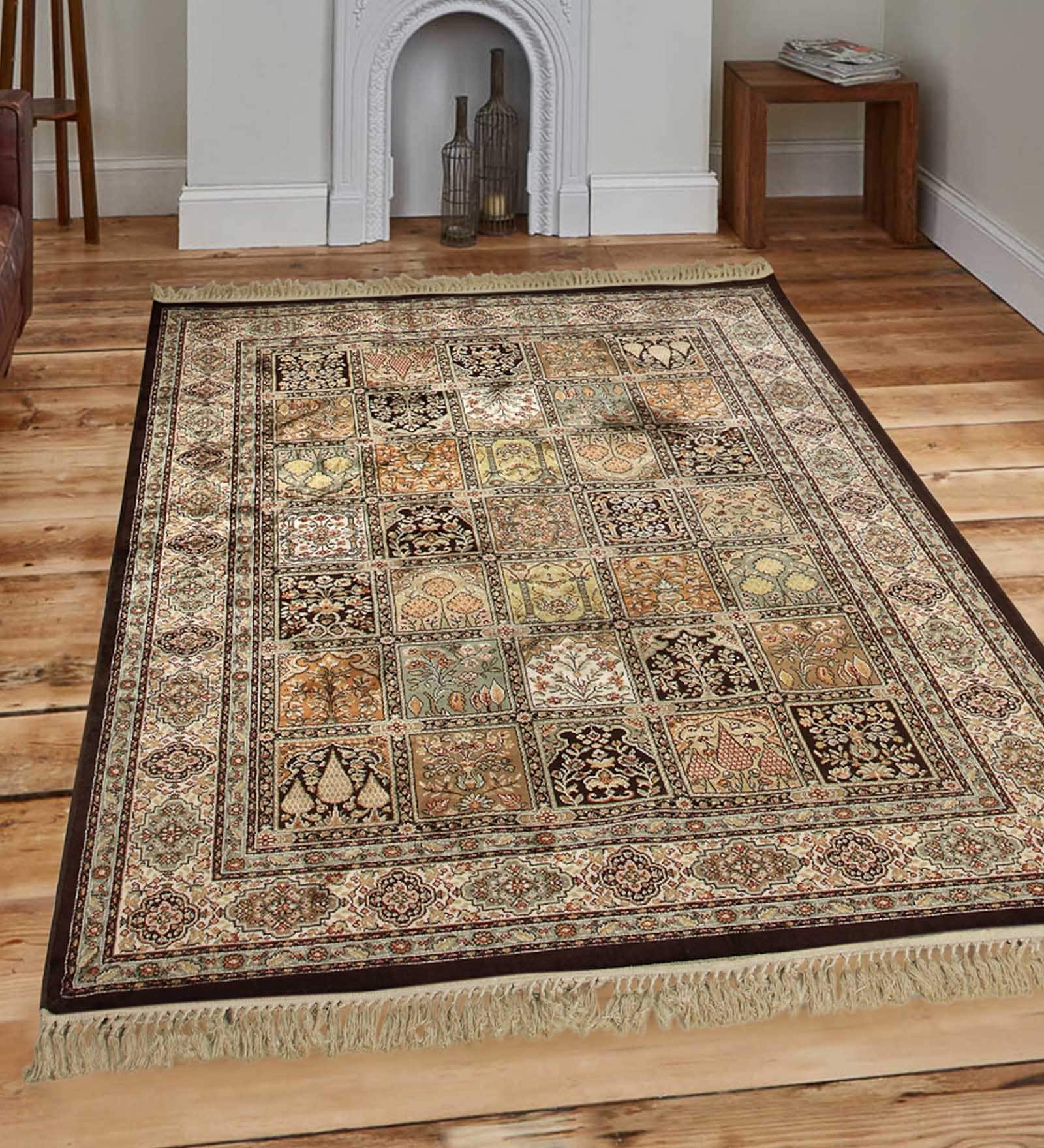 Multicolor Persian Viscose 4 ft x 6 ft Machine Made Carpet