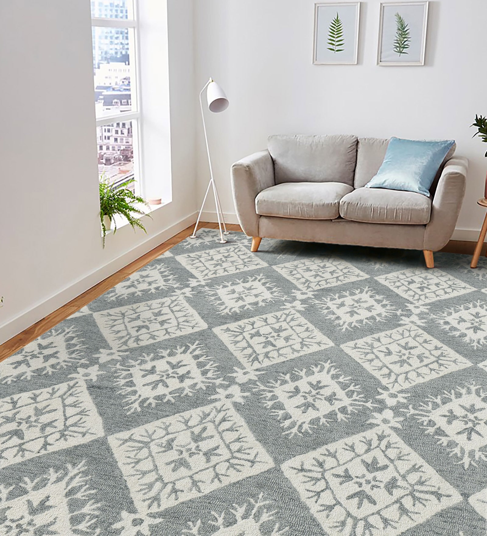Grey Abstract Wool 5 ft x 8 ft Hand Tufted Carpet