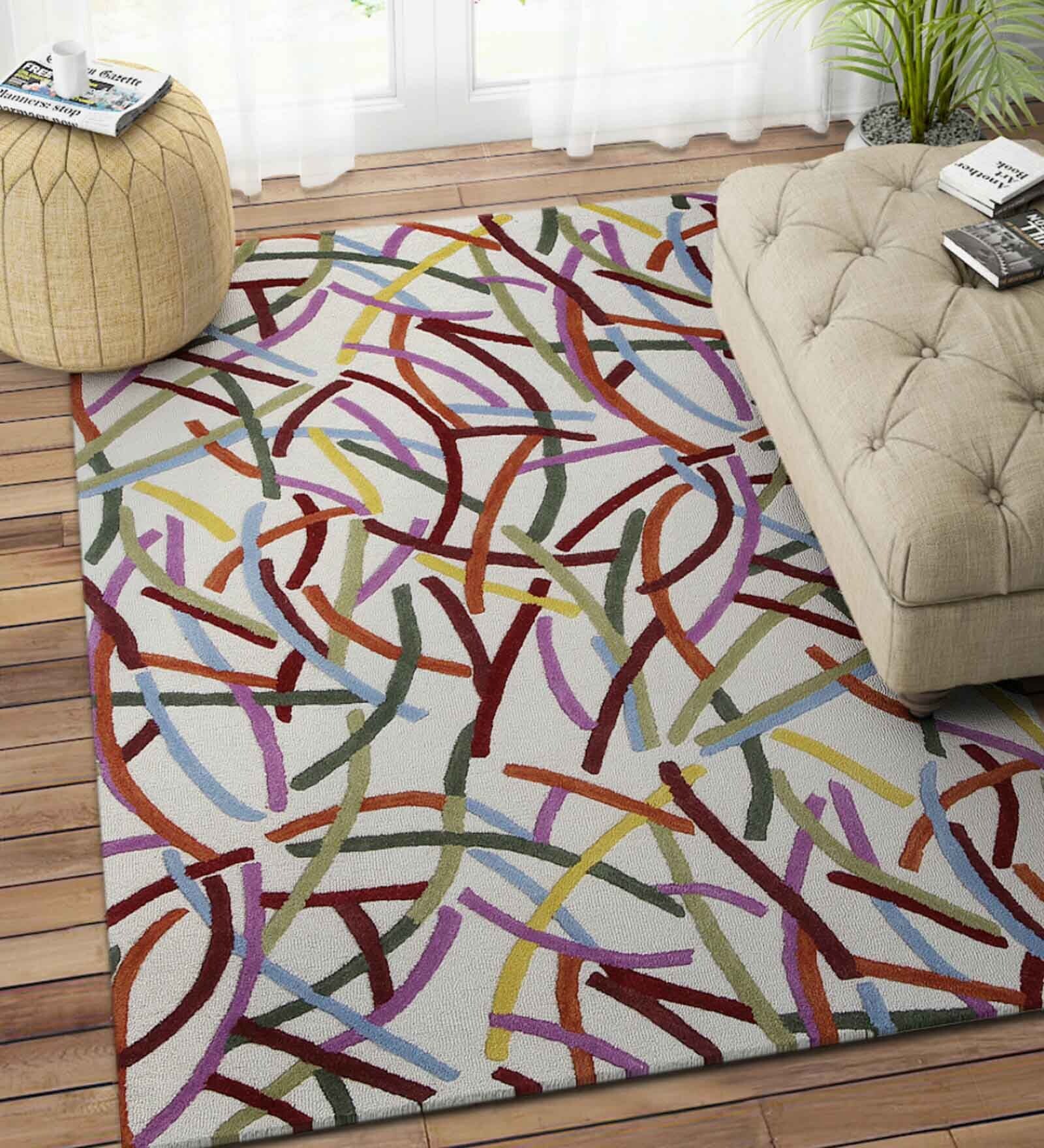 White Wool Abstract 5  x 8  Feet Hand Tufted Carpet