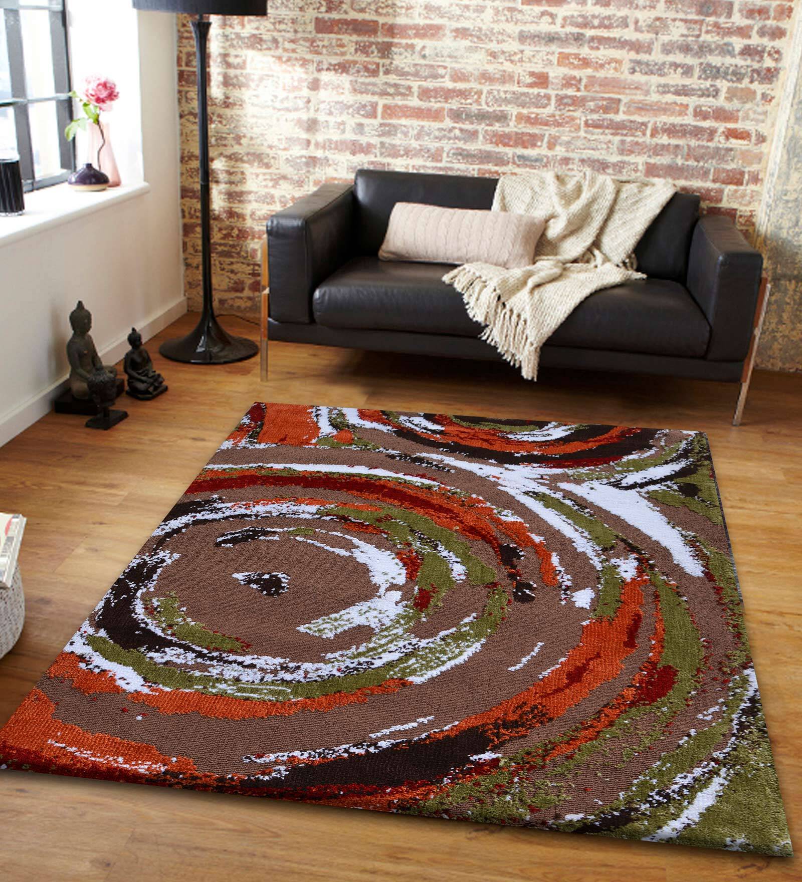 Green Abstract Polyester 6 ft x 9 ft Hand Tufted Carpet