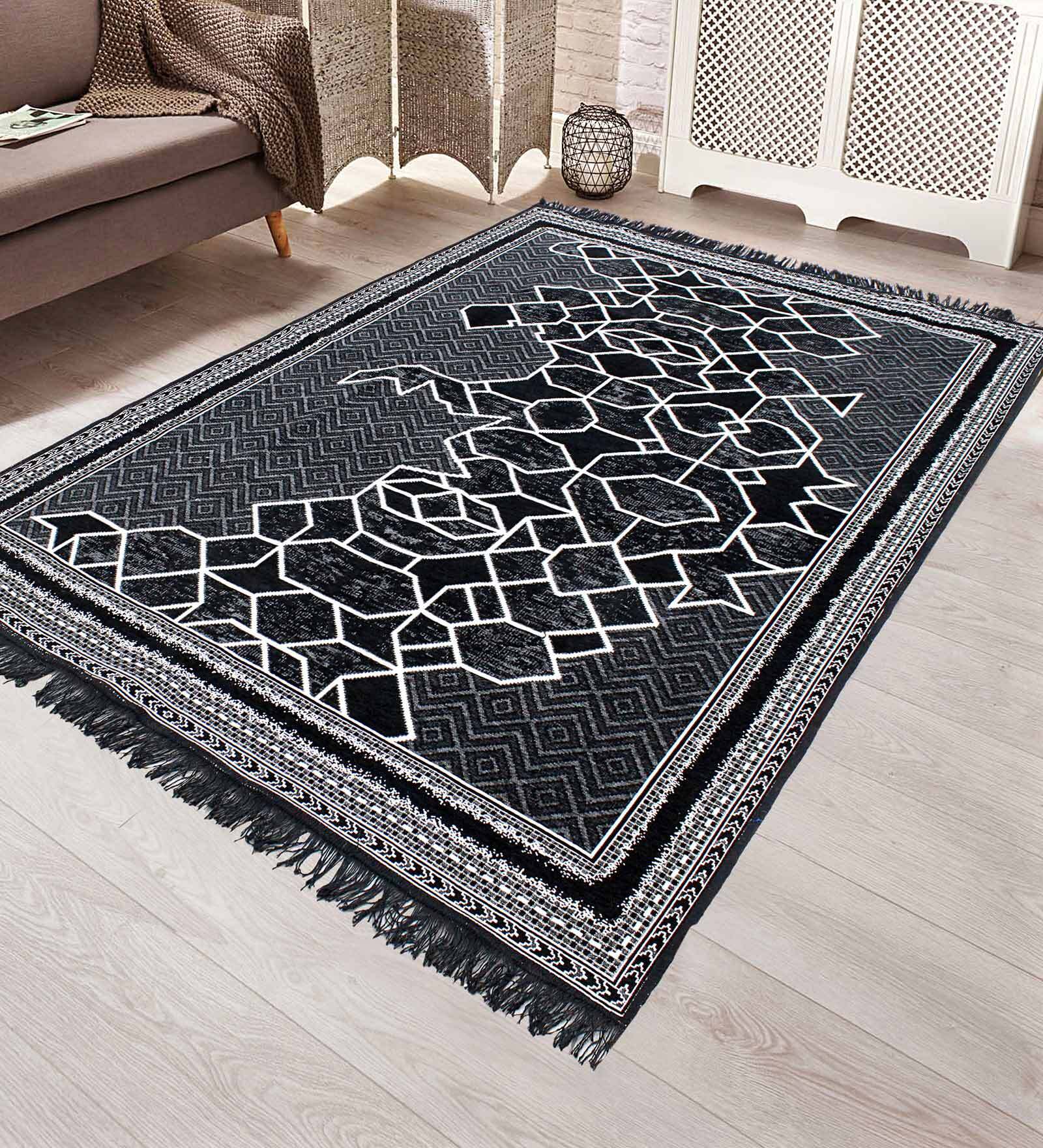 Machine Made Polyester Rugs Buy Grey Abstract Polyester 5 ft x 7 ft Machine Made Carpet at 44% OFF ...