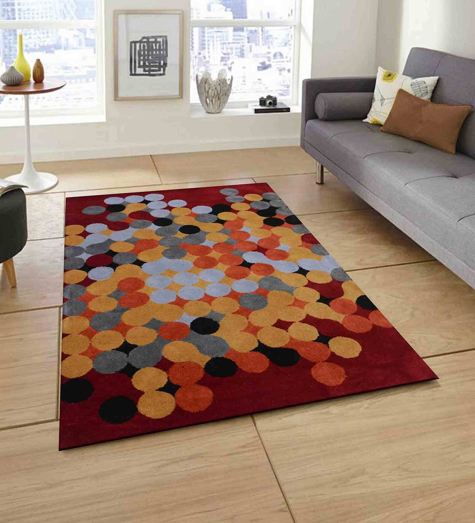 Maroon Geometric Wool 4 ft x 6 ft Hand Tufted Carpet