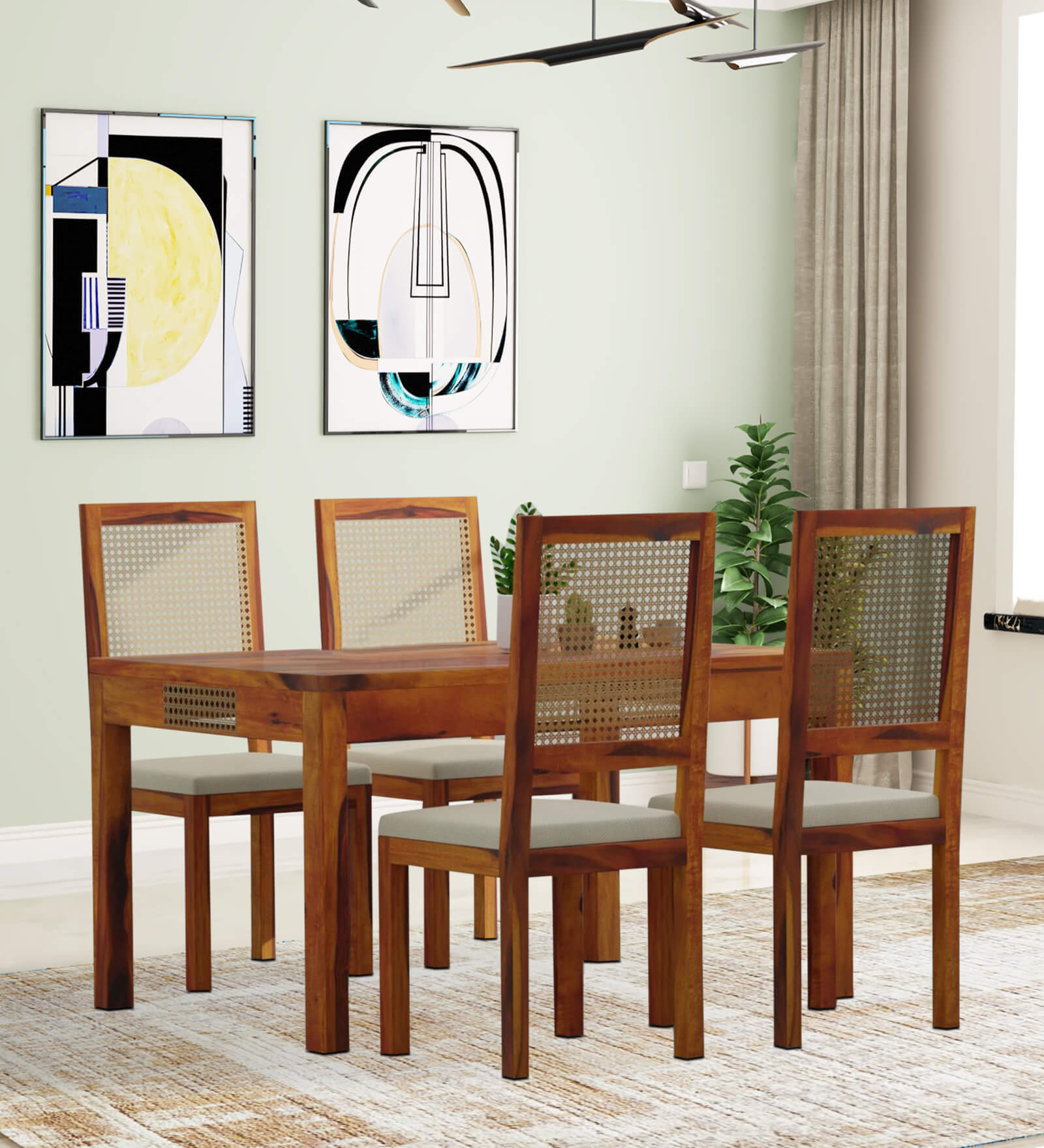 George Solid Wood 4 Seater Dining Set In Honey Finish
