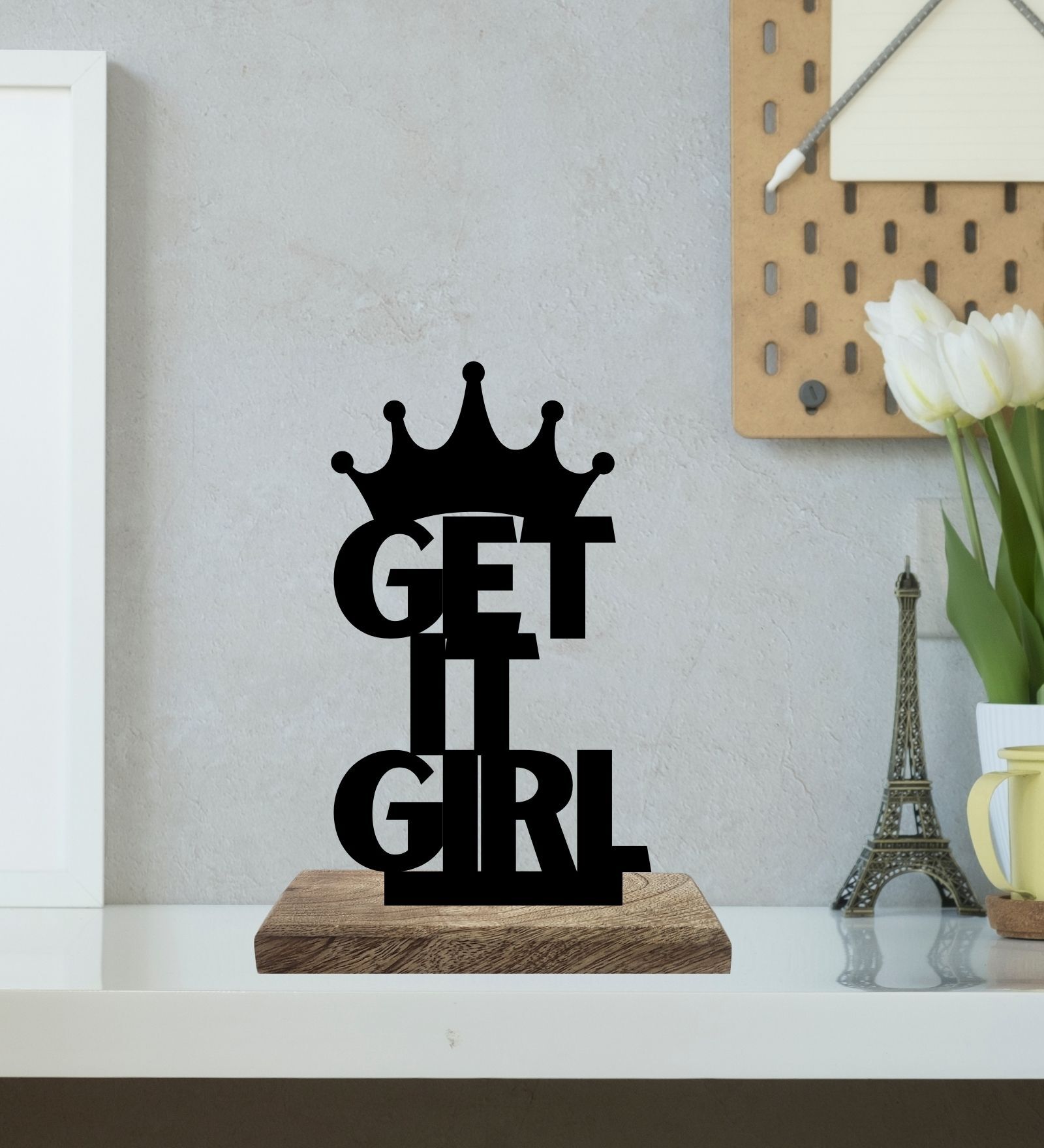 Get It Girl Black Mango Wood & Iron Showpiece