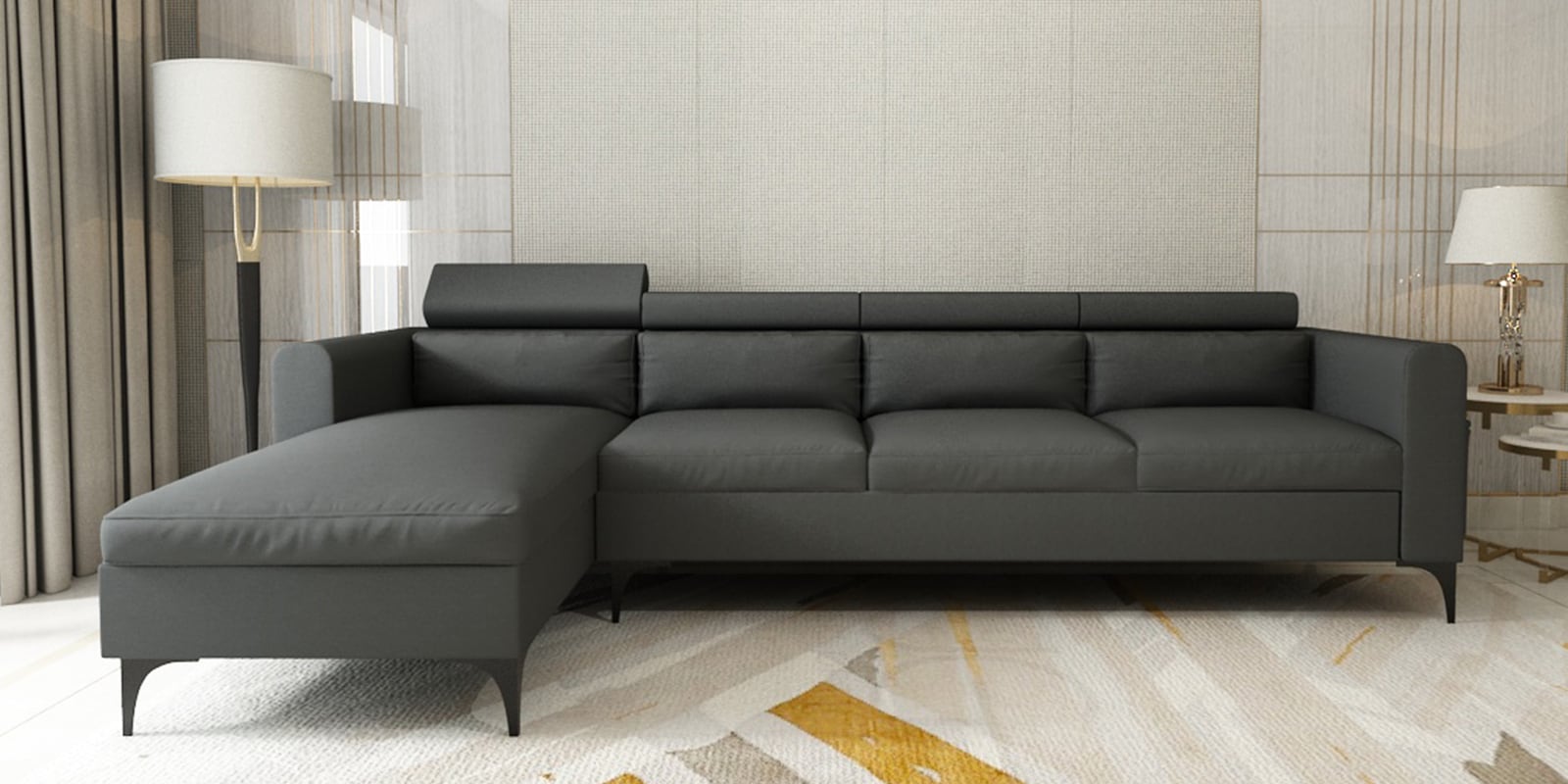 Buy Gemini Fabric RHS 5 Seater Sectional Sofa With Adjustable Headrest