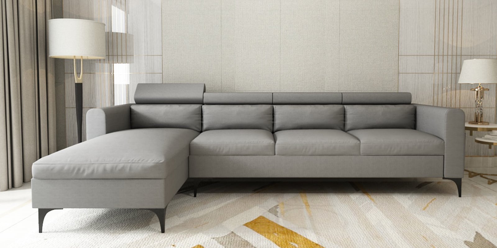 Buy Gemini Fabric RHS 5 Seater Sectional Sofa With Adjustable Headrest ...