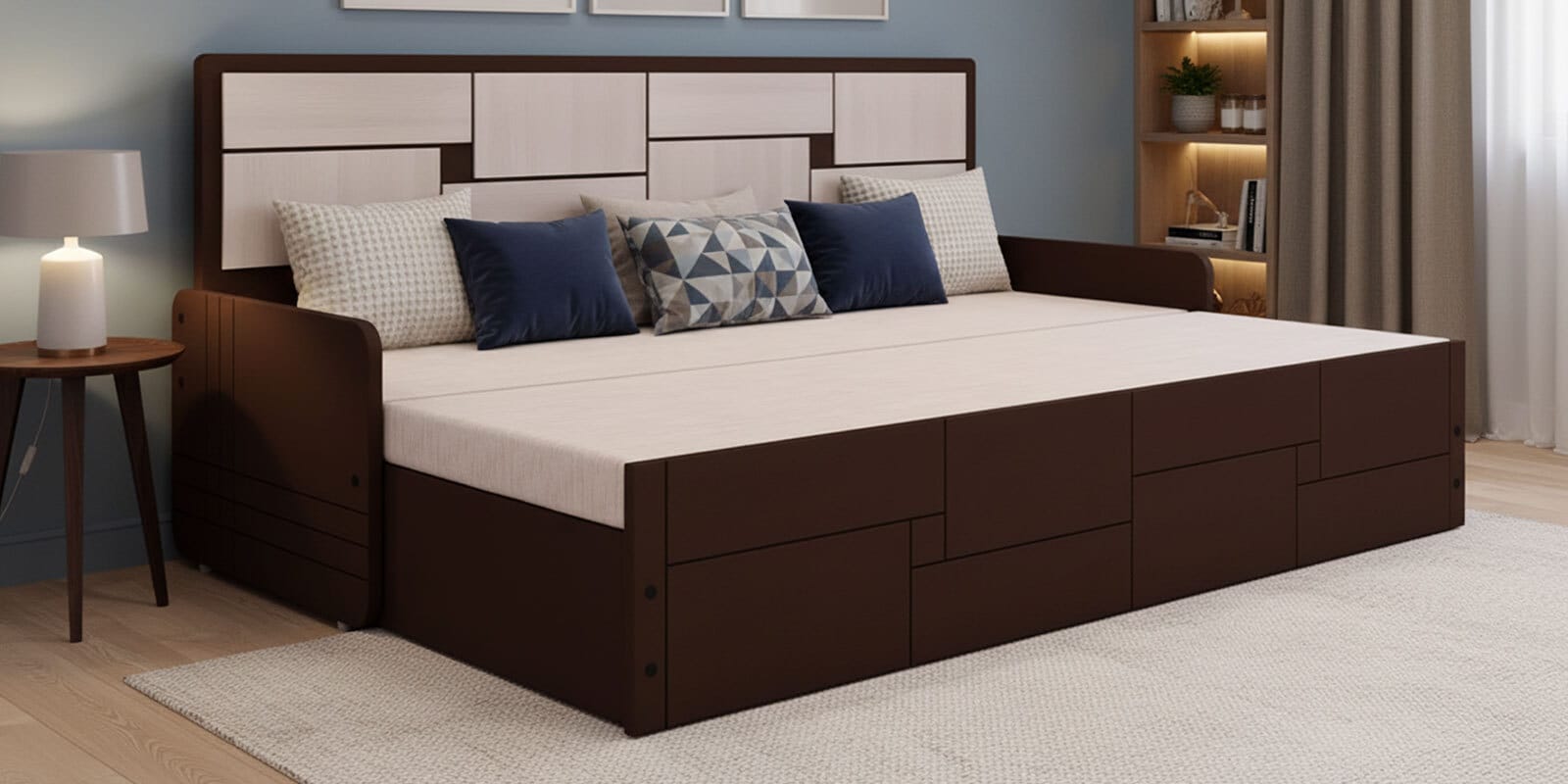 Gems Pull-Out Sofa Cum Bed With Mattress & Storage in Wenge Colour
