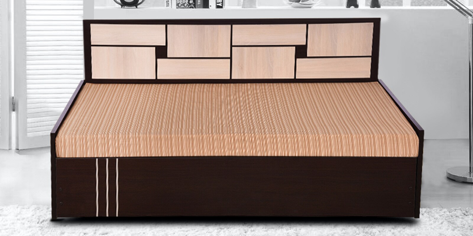 Gems Queen Size Pull-Out Sofa Cum Bed with Storage & Mattress in Beige Colour