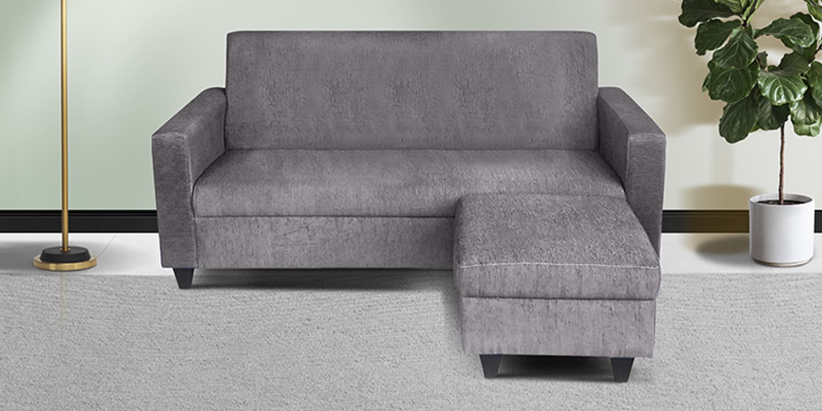 Buy Genoa Fabric 3 Seater Sofa In Grey Colour With Ottoman at 52 OFF by ARRA Pepperfry
