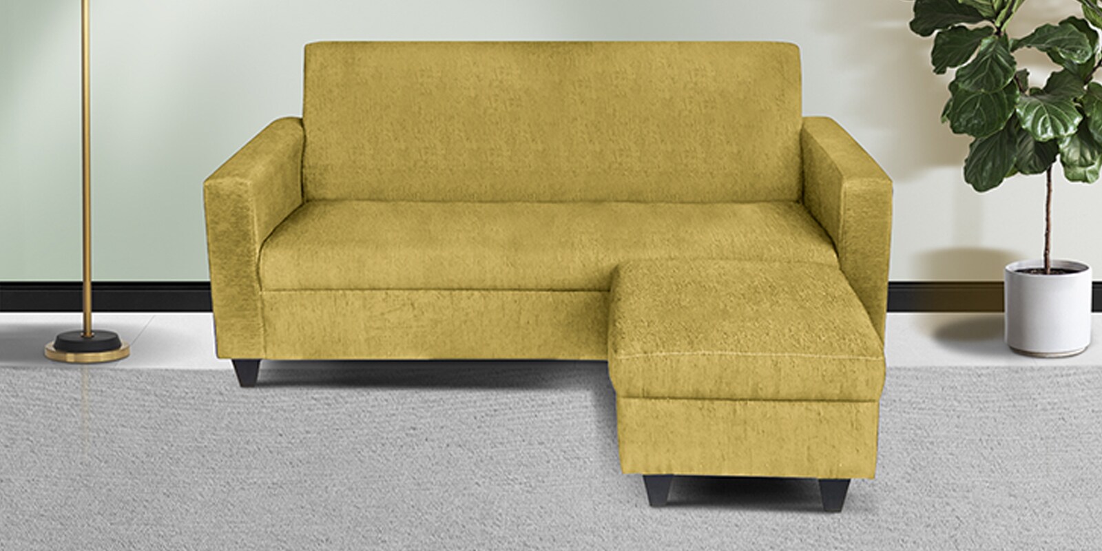 Buy Genoa Fabric LHS Sectional Sofa (3+ Ottoman)In Mehandi Colour at 48