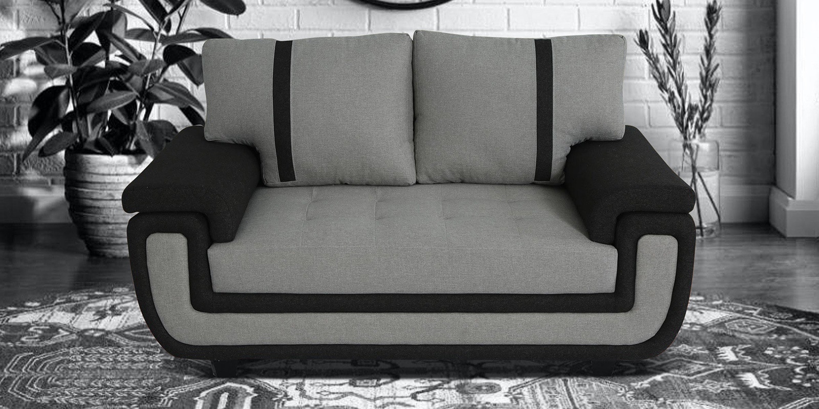 Georgia Fabric 2 Seater Sofa in Black & Grey Colour