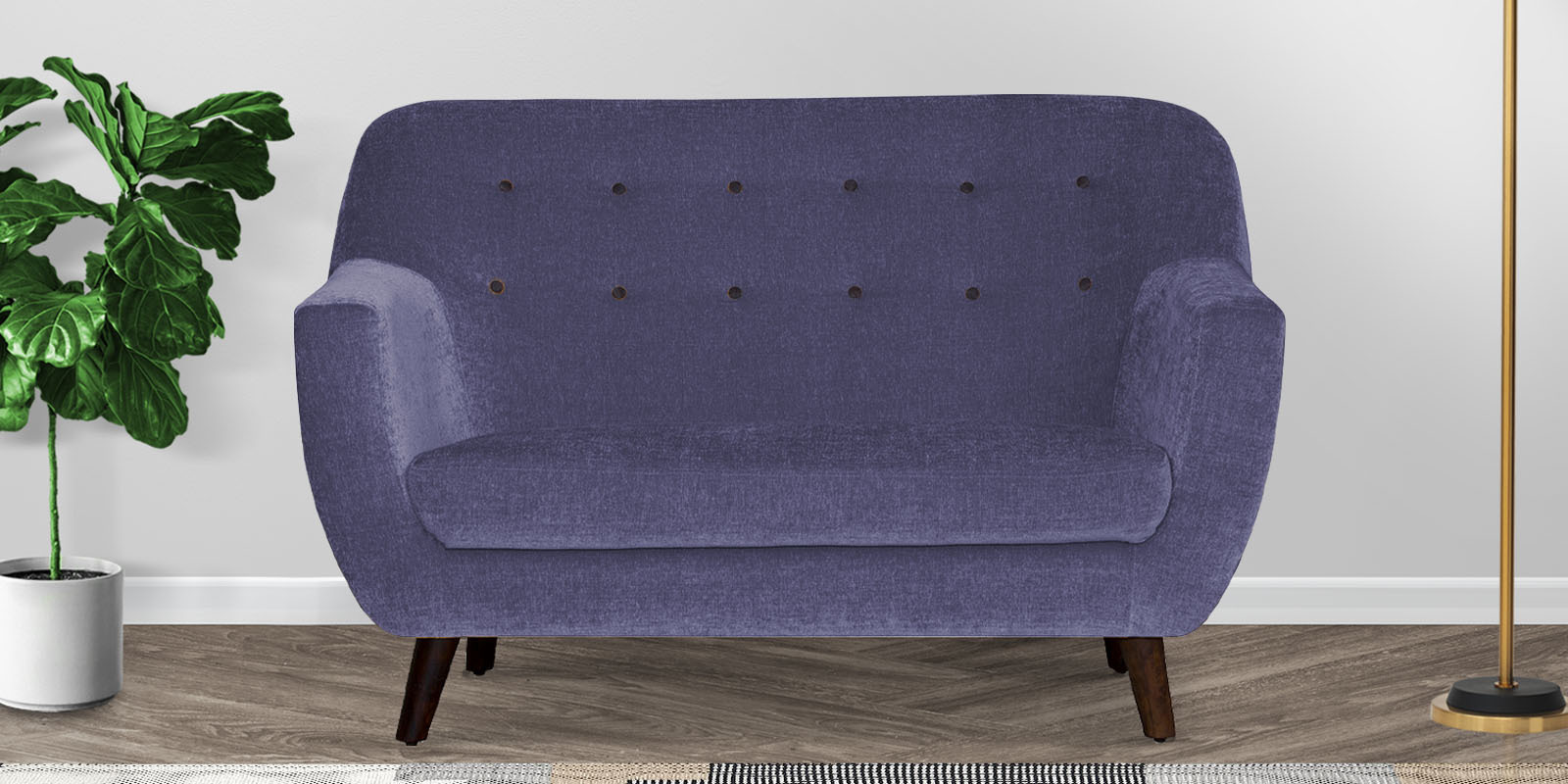 German Fabric 2 Seater Sofa In Denim Blue Colour