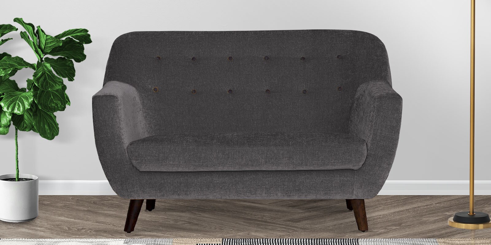 German Fabric 2 Seater Sofa In Charcoal Grey Colour
