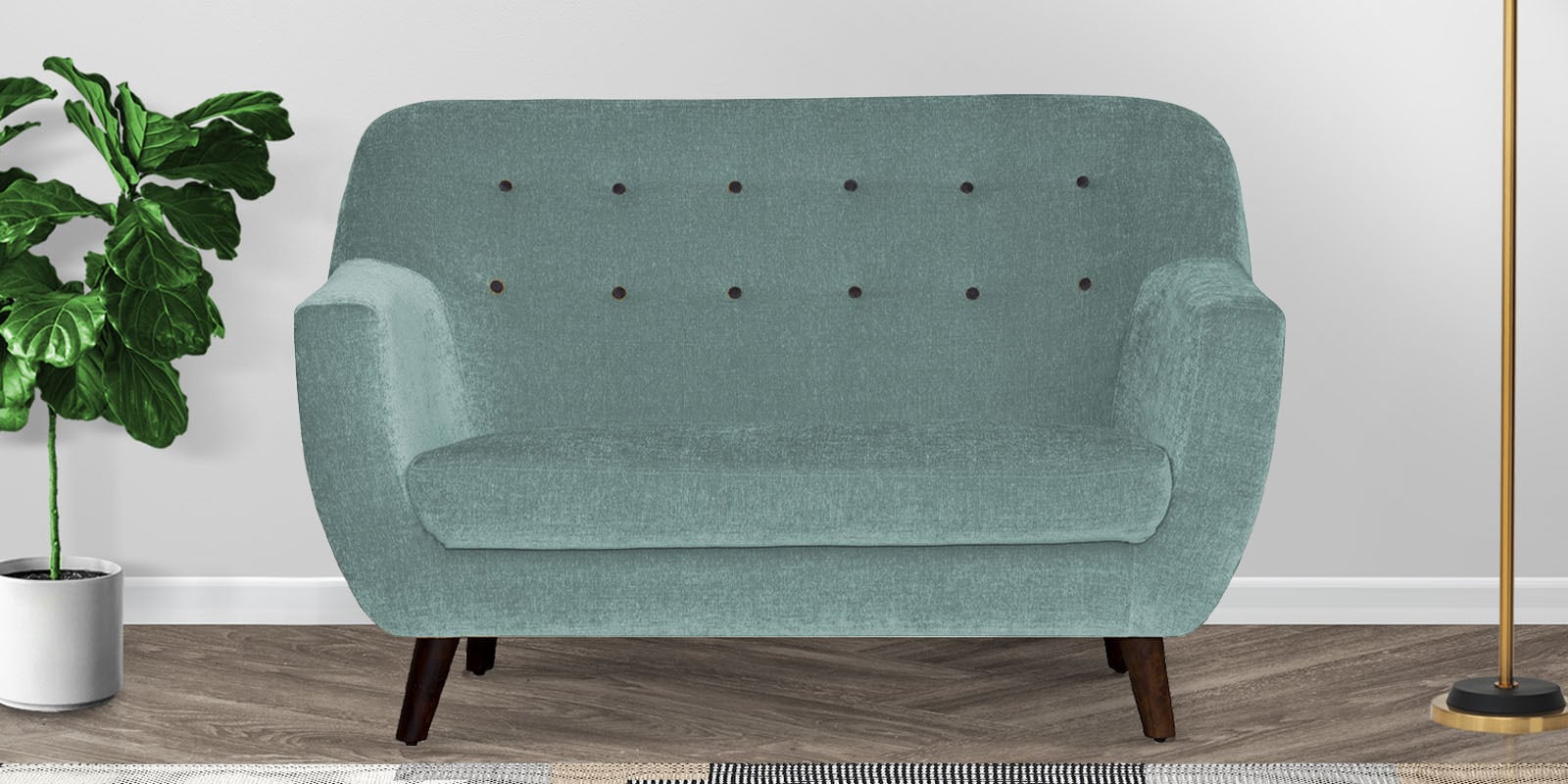 German Fabric 2 Seater Sofa In Suka Blue Colour