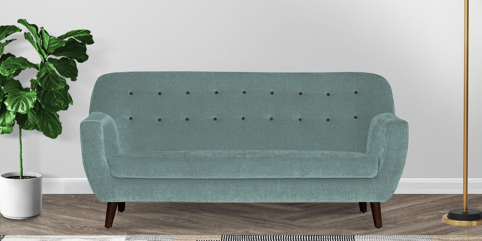 German Fabric 3 Seater Sofa In Suka Blue Colour