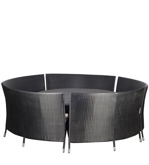Buy Circular Four Seater Outdoor Dining Set In Black Colour By