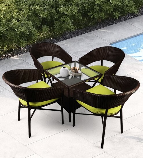 Geelong Wicker Table And Chair Set ( With 4 Chairs ) In Brown Finish