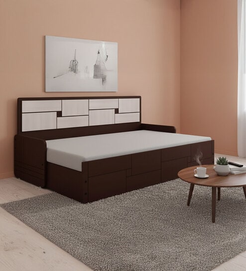 Gems Pull-Out Sofa Cum Bed With Mattress & Storage in Wenge Colour