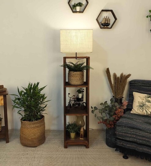 symplify Genevieve Wooden Shelf Floor Lamp with Jute Shade & Brown Base-picture-13